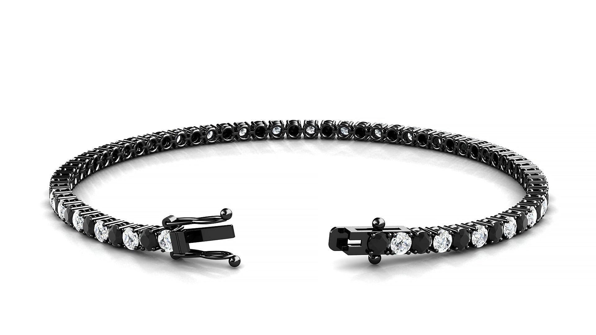 Capri 1-1 | 18k Black Gold 2.5 mm Round Natural Black Diamond & Diamond Tennis Bracelet