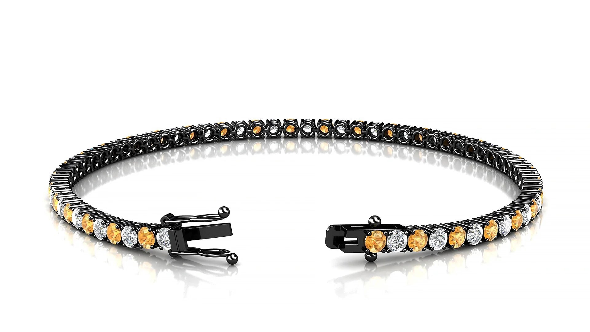 Capri 1-1 | 18k Black Gold 2.5 mm Round Natural Citrine & Diamond Tennis Bracelet