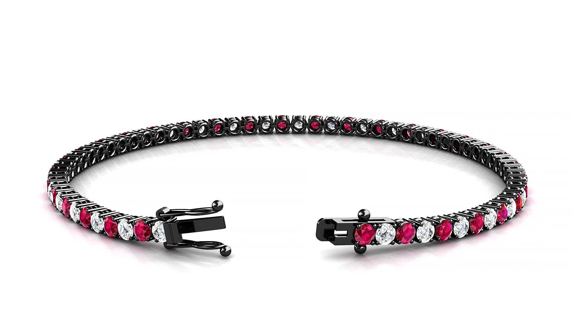 Capri 1-1 | 18k Black Gold 2.5 mm Round Natural Ruby & Diamond 15 cm Tennis Bracelet