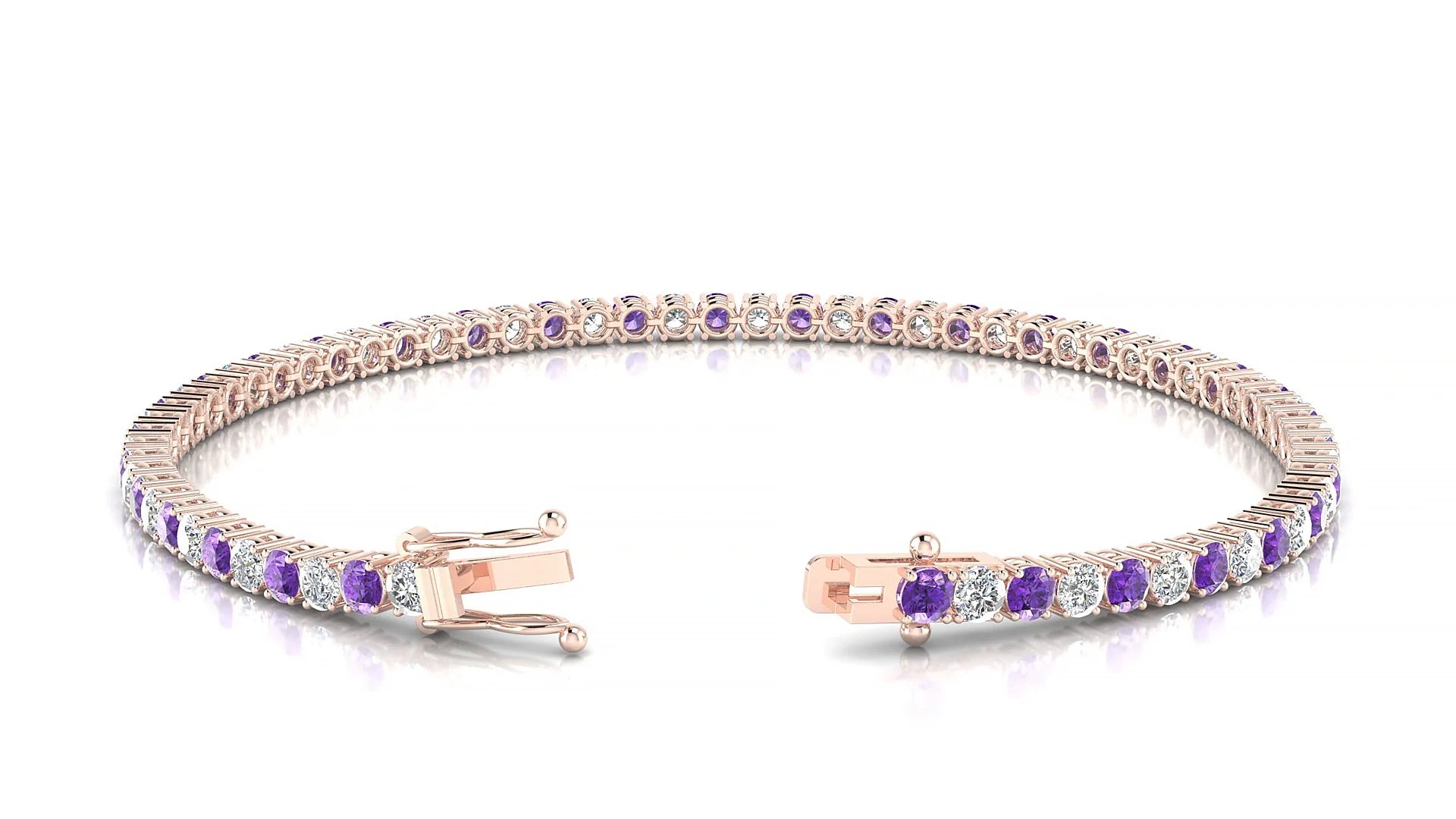 Capri 1-1 | 18k Rose Gold 2.5 mm Round Natural Amethyst & Diamond Tennis Bracelet