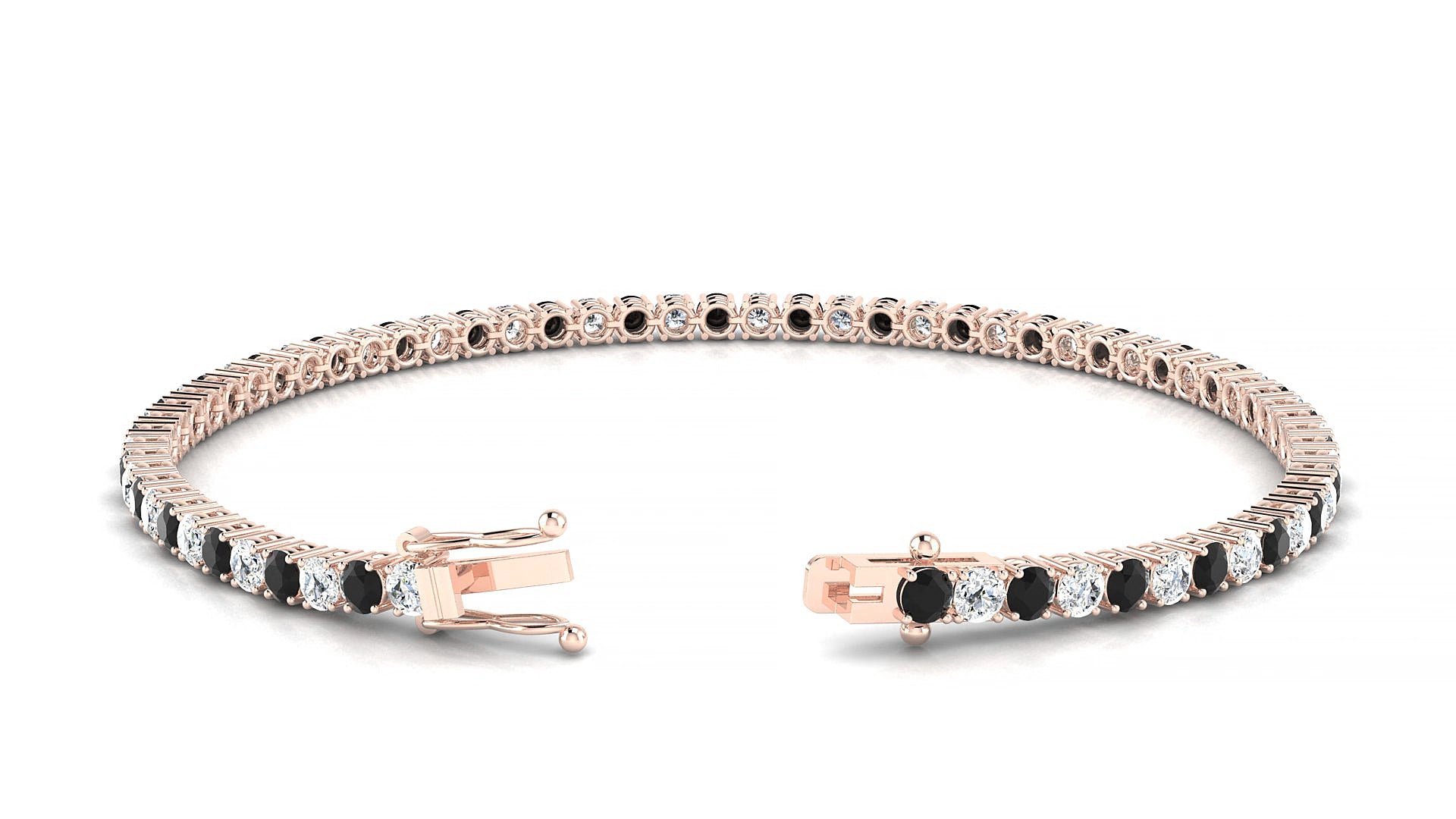 Capri 1-1 | 18k Rose Gold 2.5 mm Round Natural Black Diamond & Diamond 15 cm Tennis Bracelet