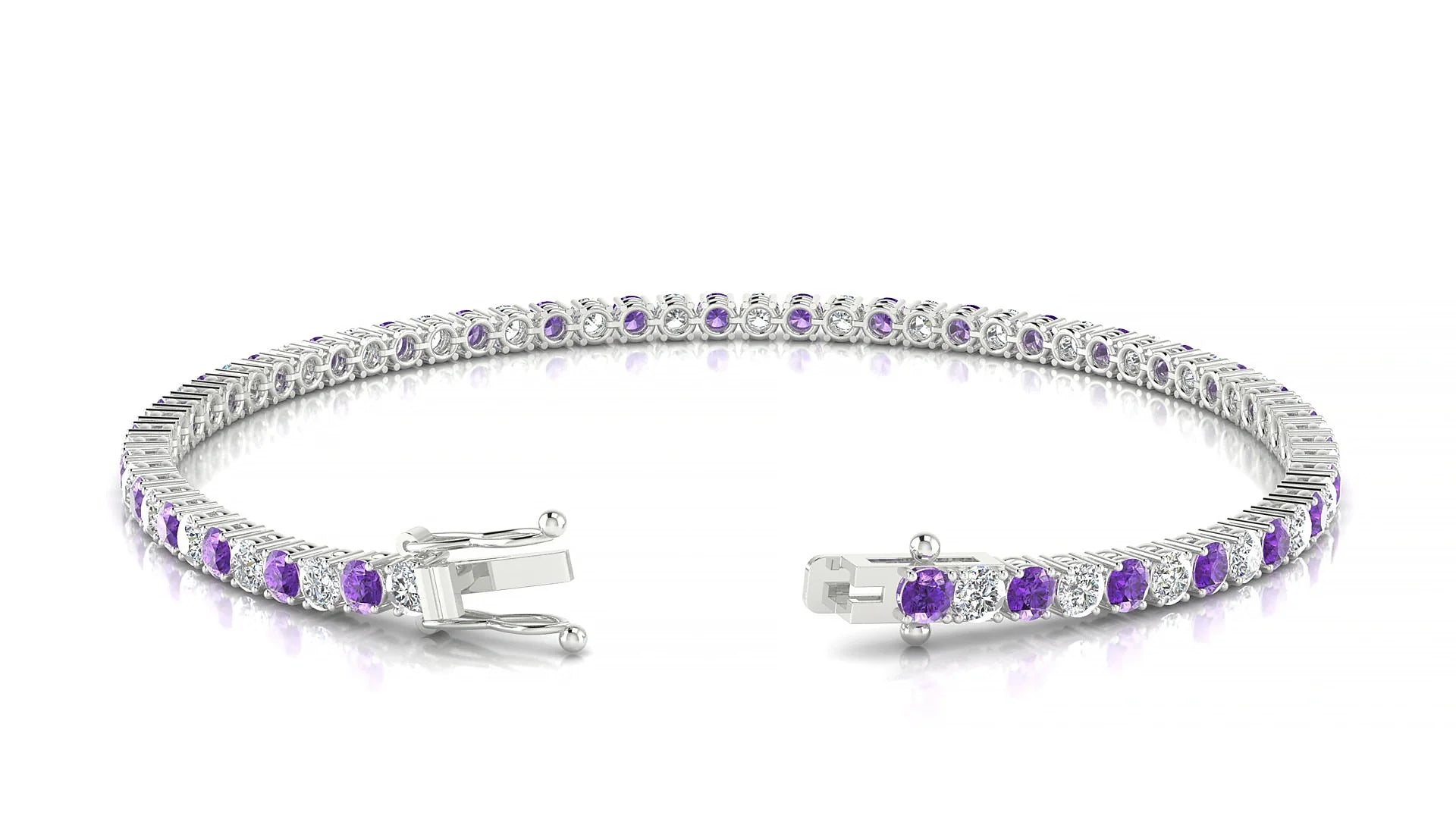 Capri 1-1 | 18k White Gold 2.5 mm Round Natural Amethyst & Diamond Tennis Bracelet