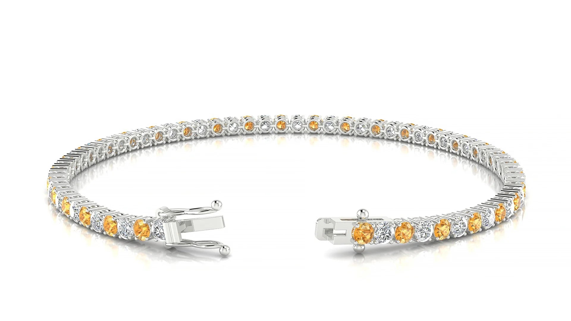 Capri 1-1 | 18k White Gold 2.5 mm Round Natural Citrine & Diamond Tennis Bracelet