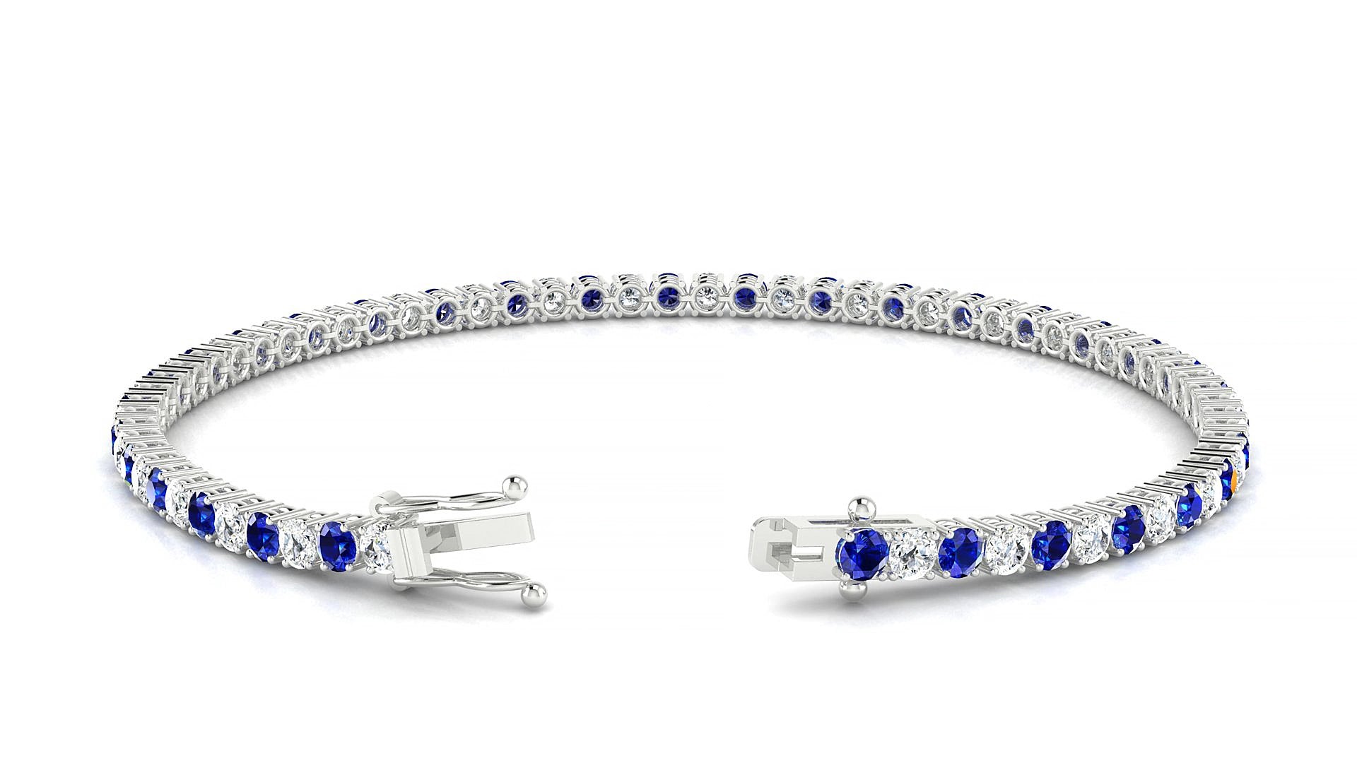 Capri 1-1 | 18k White Gold 2.5 mm Round Natural Sapphire & Diamond 15 cm Tennis Bracelet