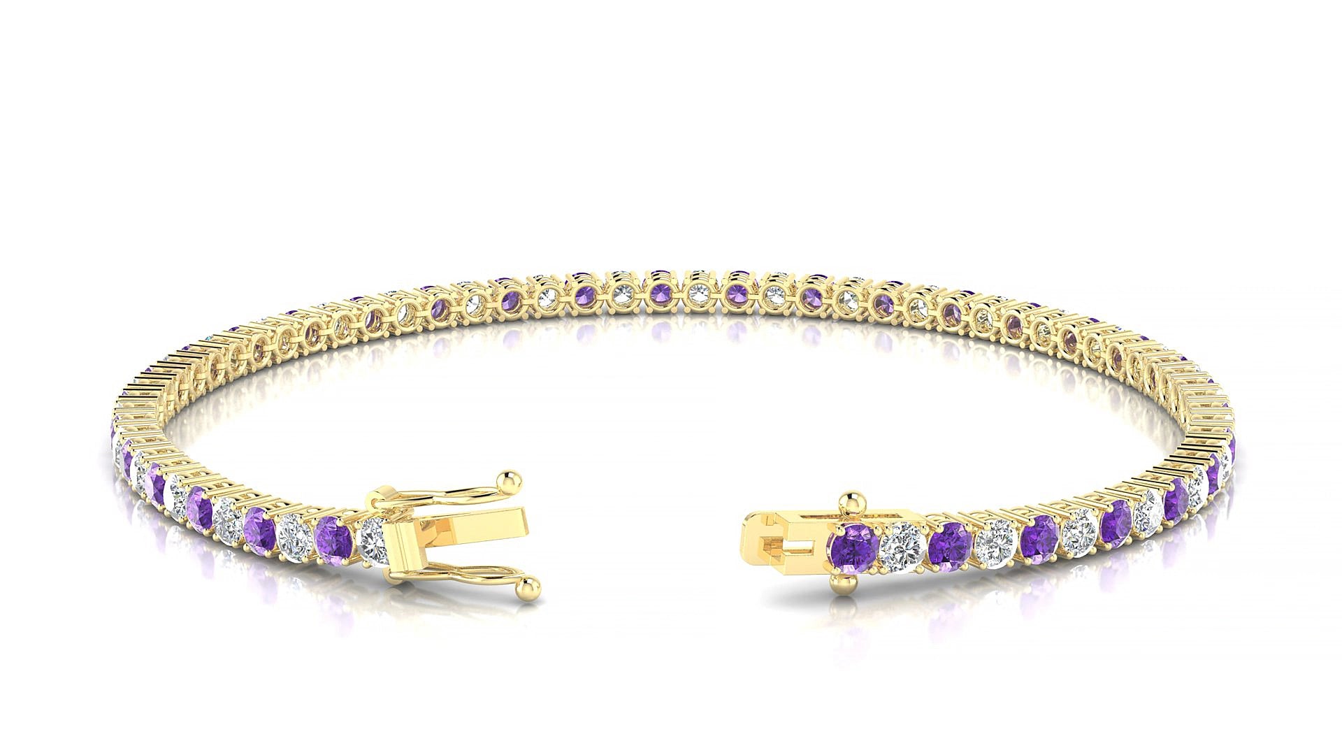 Capri 1-1 | 18k Yellow Gold 2.5 mm Round Natural Amethyst & Diamond 15 cm Tennis Bracelet
