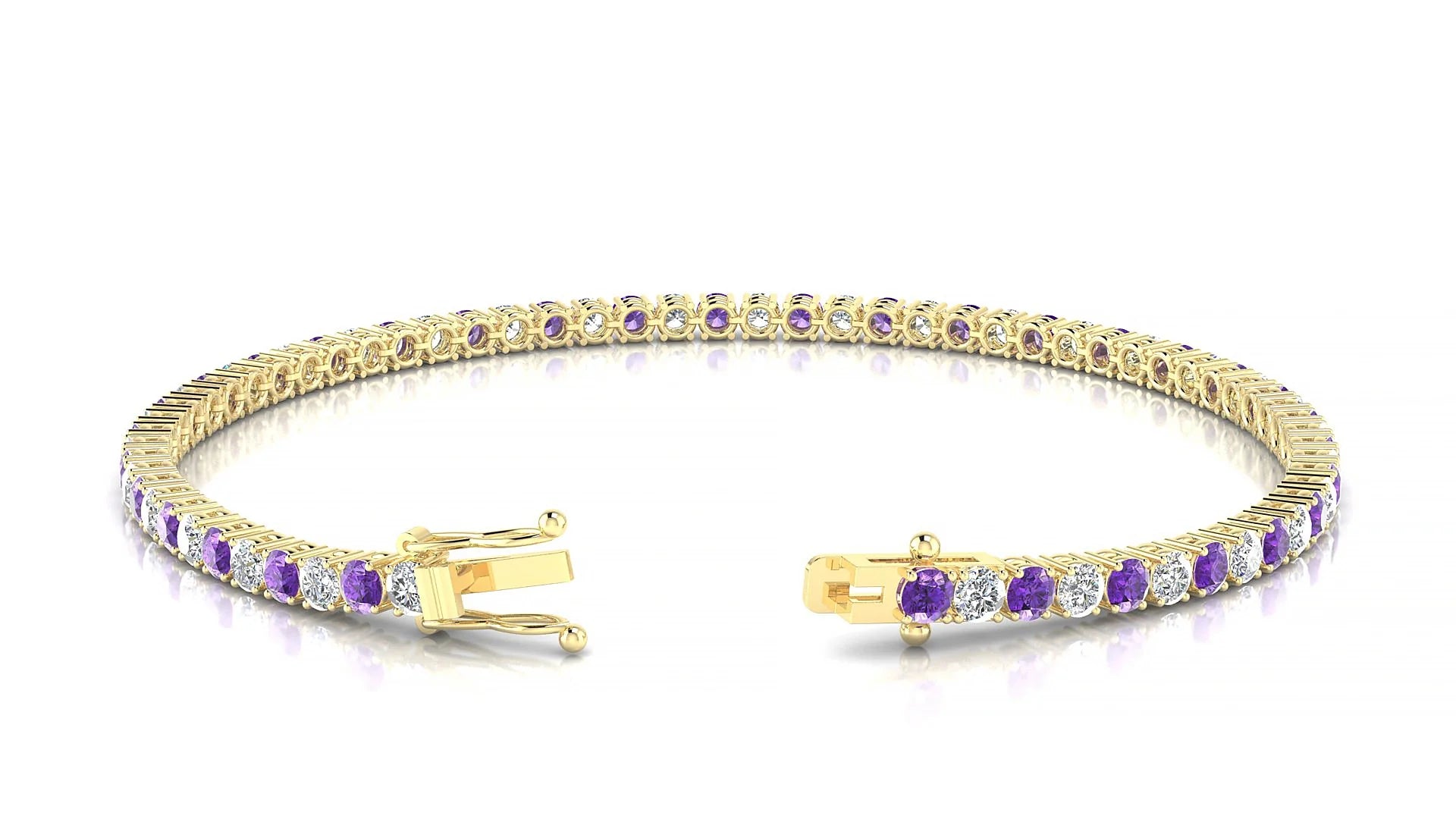 Capri 1-1 | 18k Yellow Gold 2.5 mm Round Natural Amethyst & Diamond Tennis Bracelet