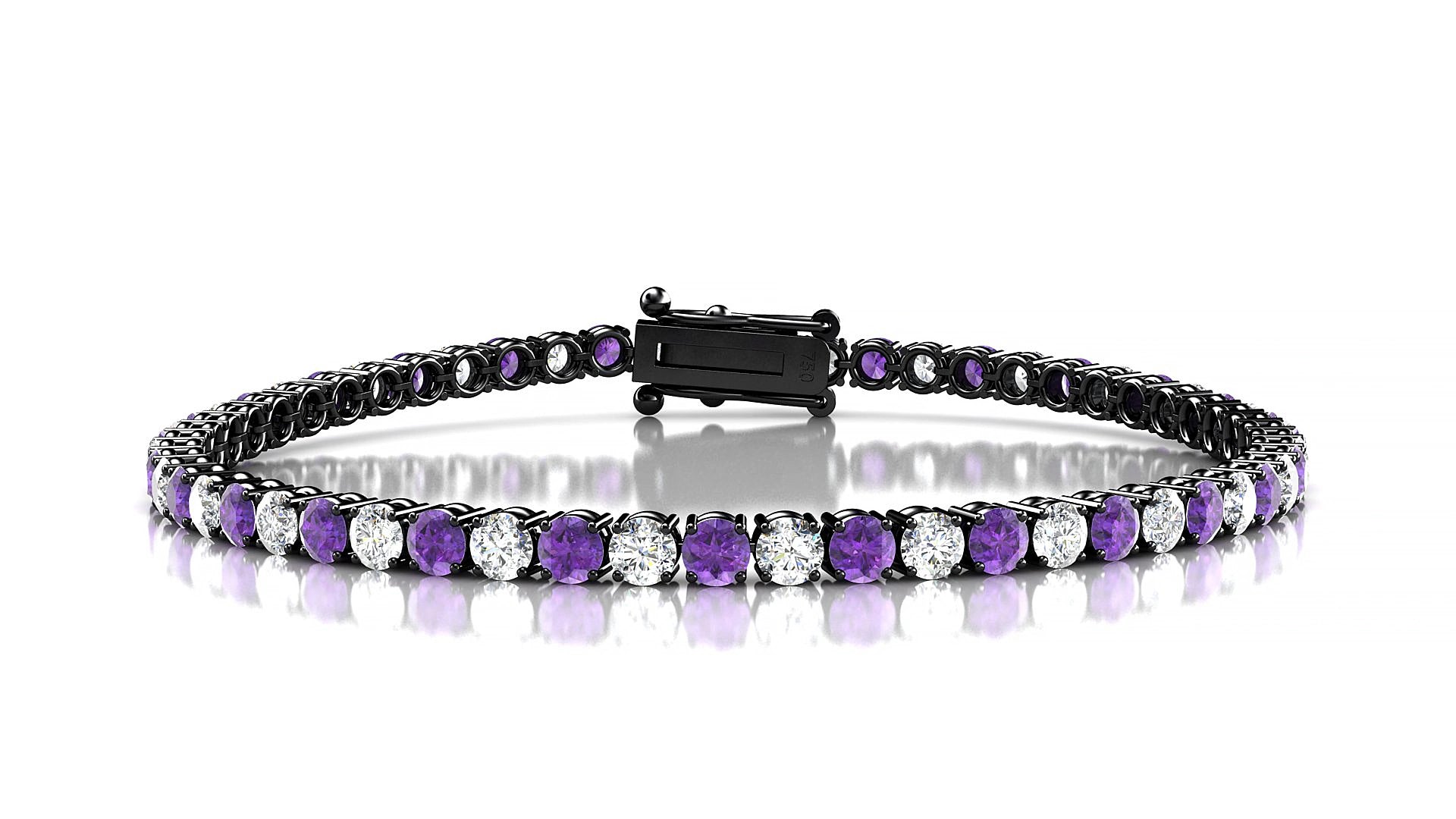Capri 1-1 | 18k Black Gold 3 mm Round Natural Amethyst & Diamond 15 cm Tennis Bracelet
