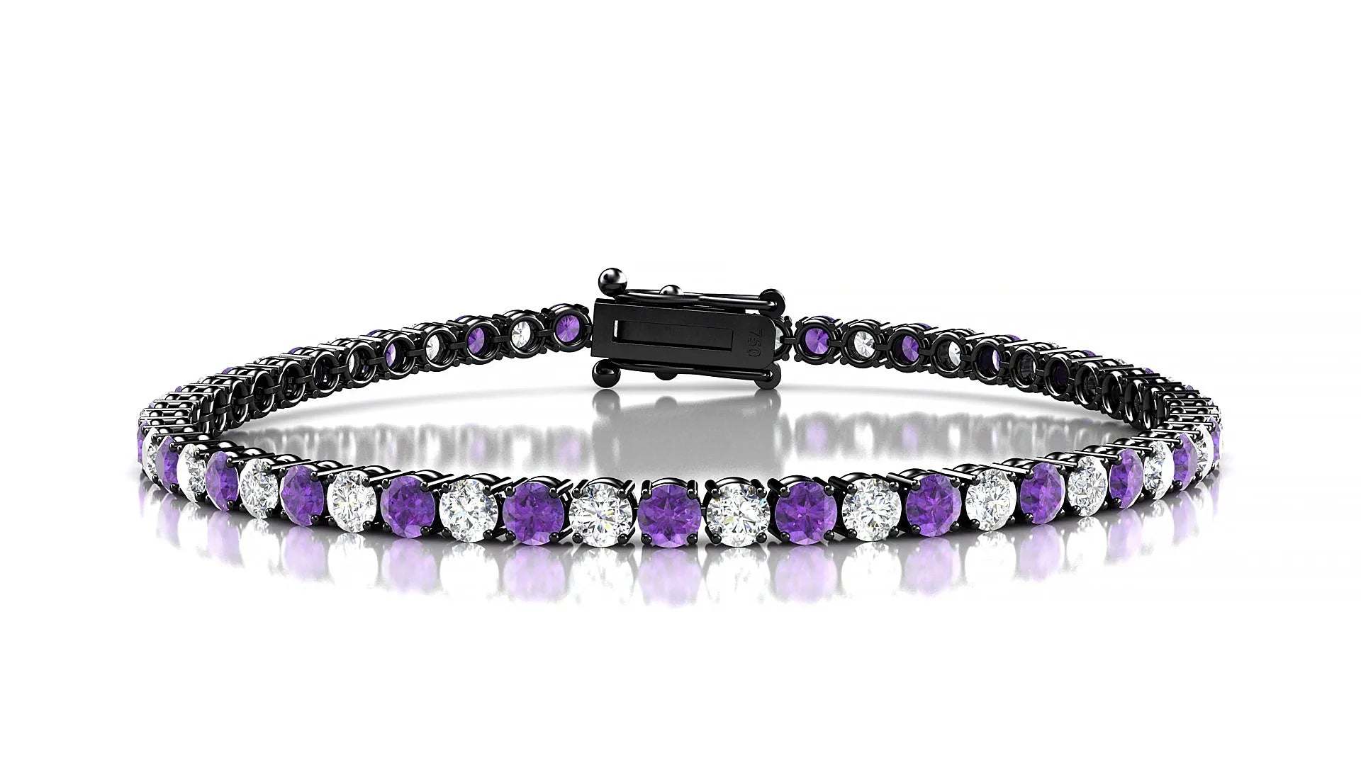 Capri 1-1 | 18k Black Gold 3 mm Round Natural Amethyst & Diamond Tennis Bracelet