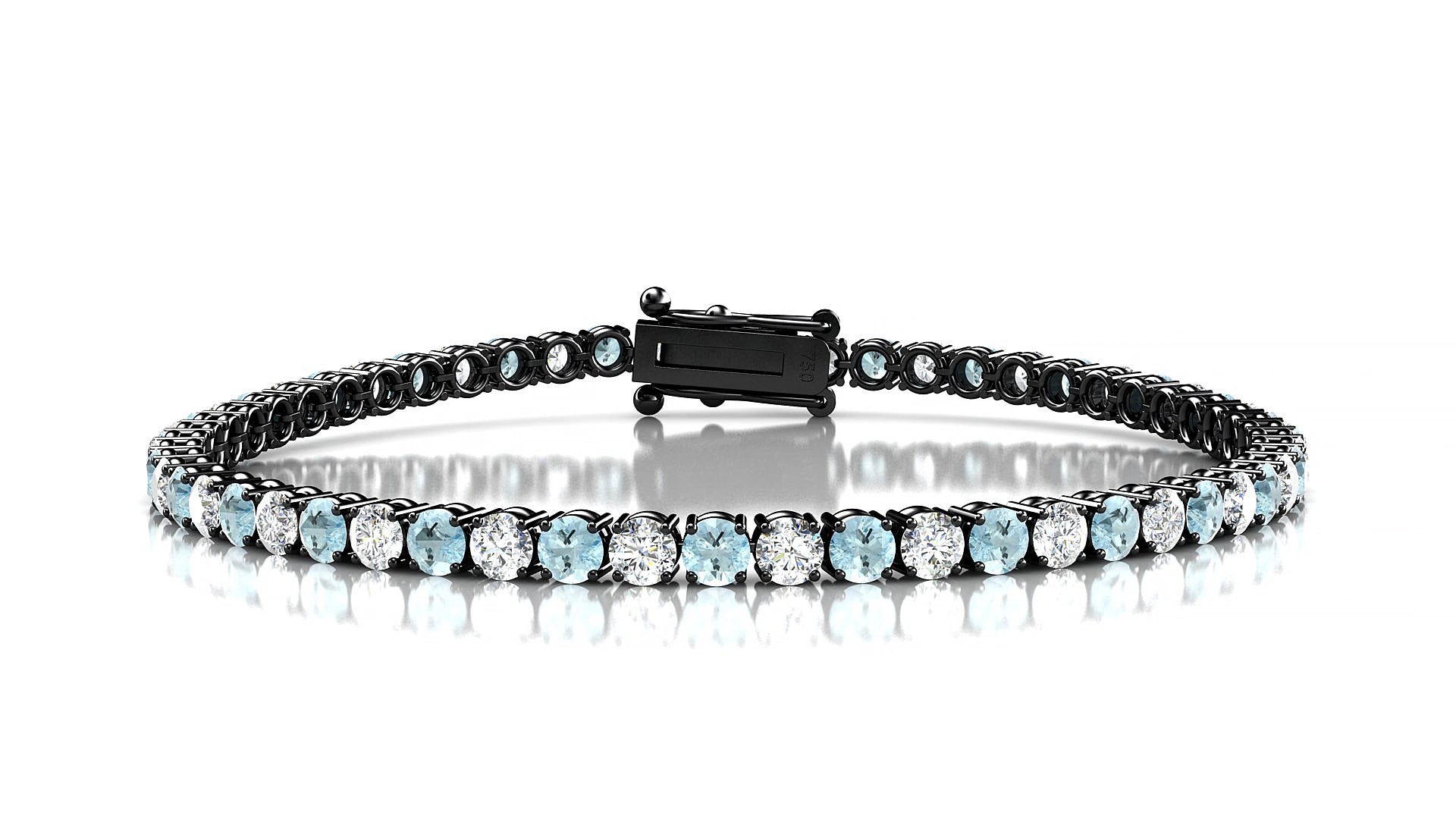 Capri 1-1 | 18k Black Gold 3 mm Round Natural Aquamarine & Diamond 15 cm Tennis Bracelet