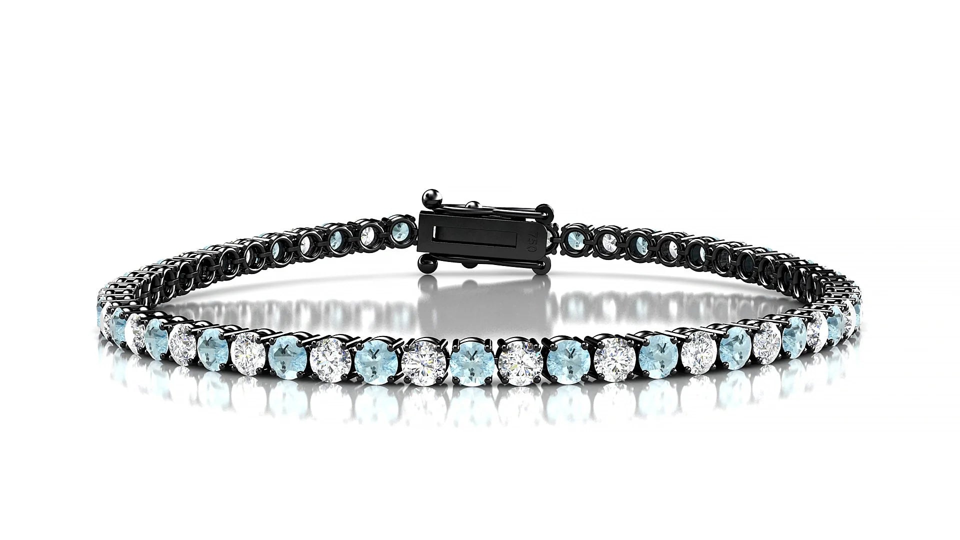 Capri 1-1 | 18k Black Gold 3 mm Round Natural Aquamarine & Diamond Tennis Bracelet