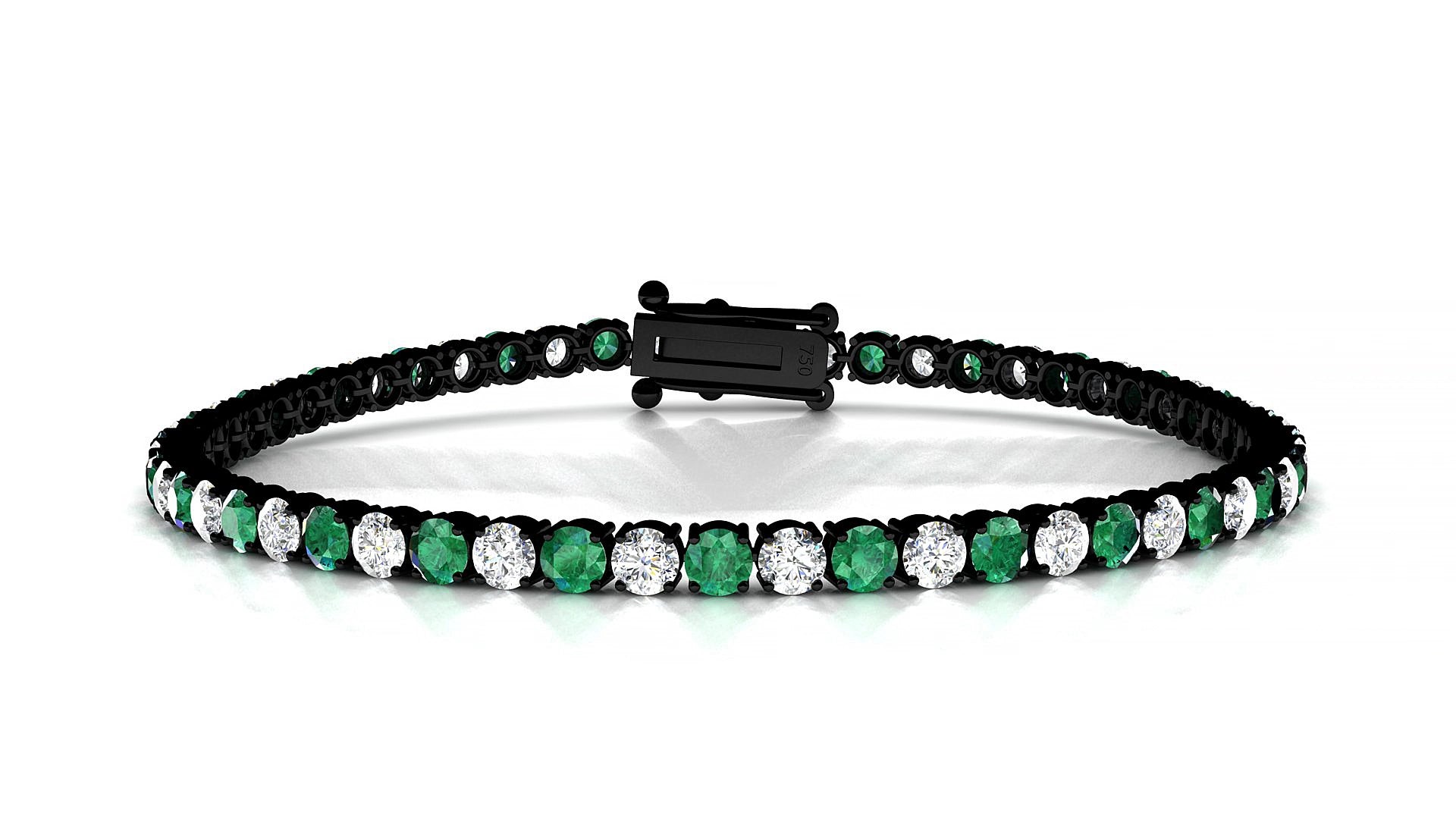 Capri 1-1 | 18k Black Gold 3 mm Round Natural Emerald & Diamond 18 cm Tennis Bracelet