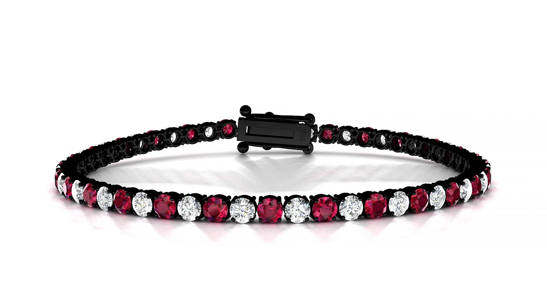 Capri 1-1 | 18k Black Gold 3 mm Round Natural Ruby & Diamond 15 cm Tennis Bracelet