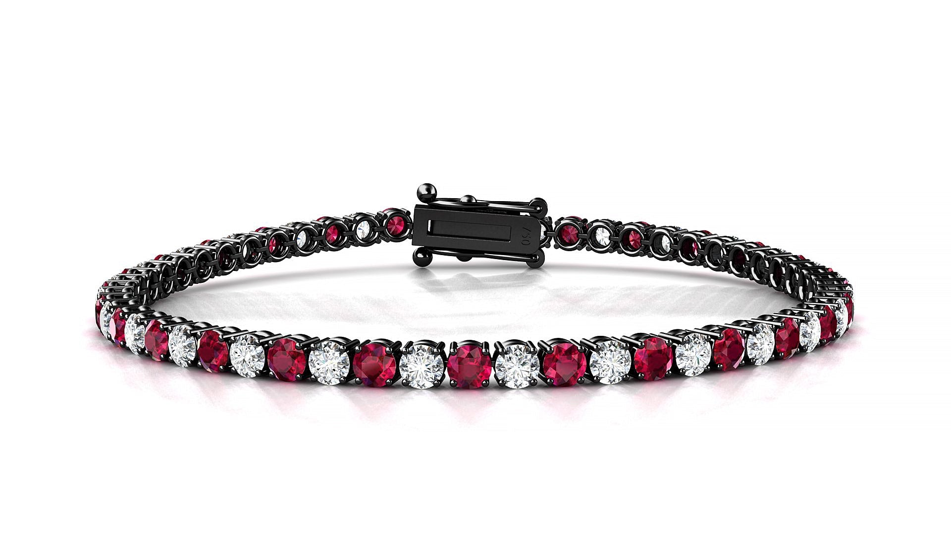 Capri 1-1 | 18k Black Gold 3 mm Round Natural Ruby & Diamond Tennis Bracelet