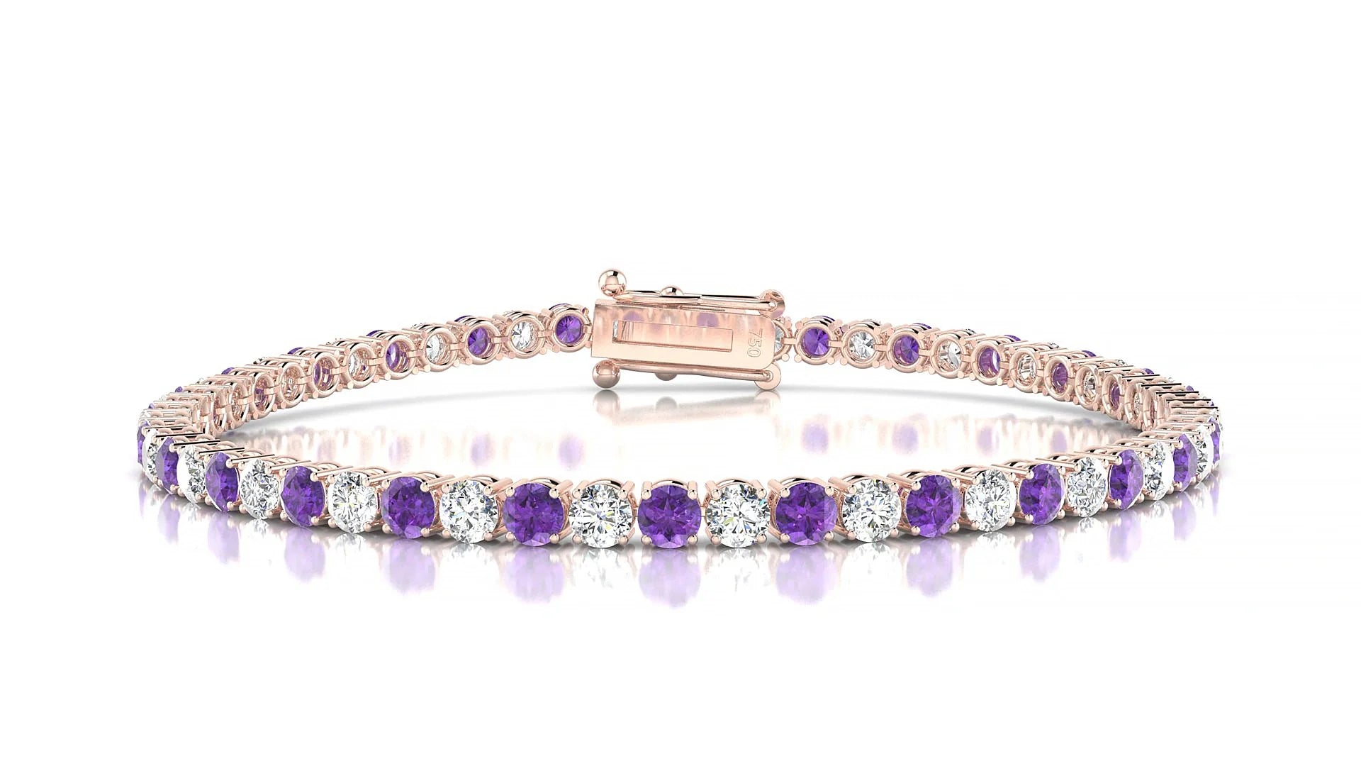 Capri 1-1 | 18k Rose Gold 3 mm Round Natural Amethyst & Diamond Tennis Bracelet