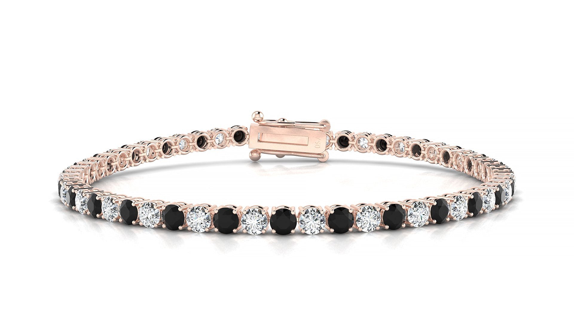 Capri 1-1 | 18k Rose Gold 3 mm Round Natural Black Diamond & Diamond Tennis Bracelet
