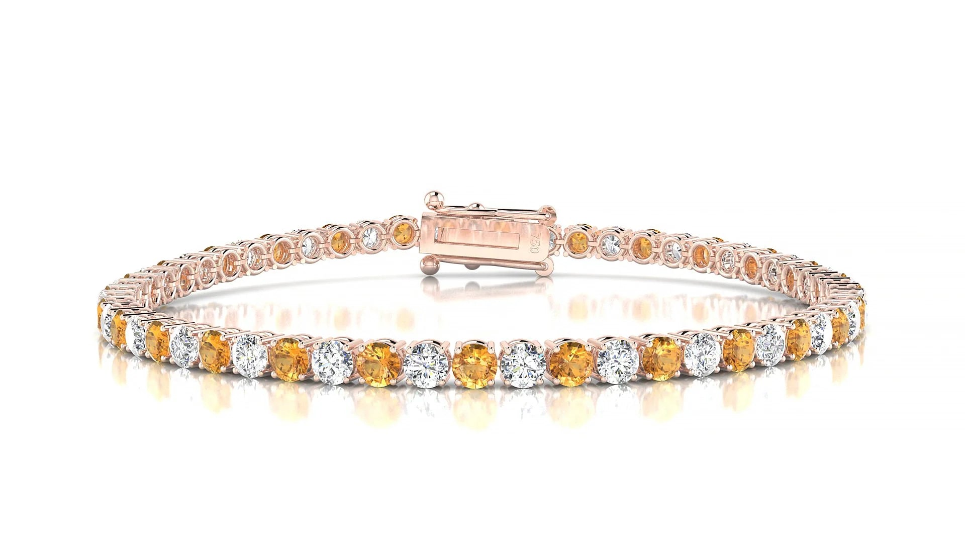 Capri 1-1 | 18k Rose Gold 3 mm Round Natural Citrine & Diamond Tennis Bracelet