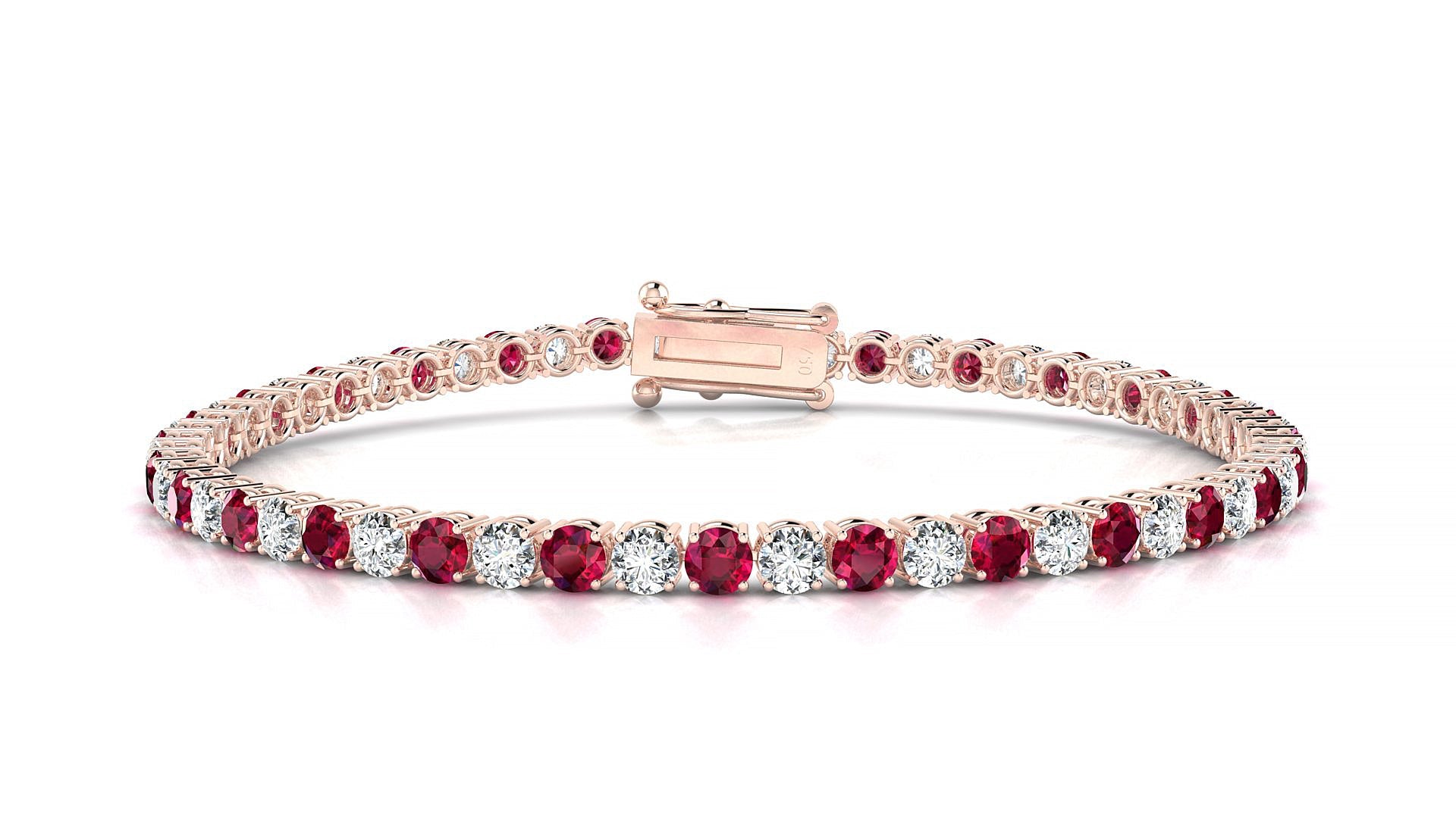 Capri 1-1 | 18k Rose Gold 3 mm Round Natural Ruby & Diamond Tennis Bracelet