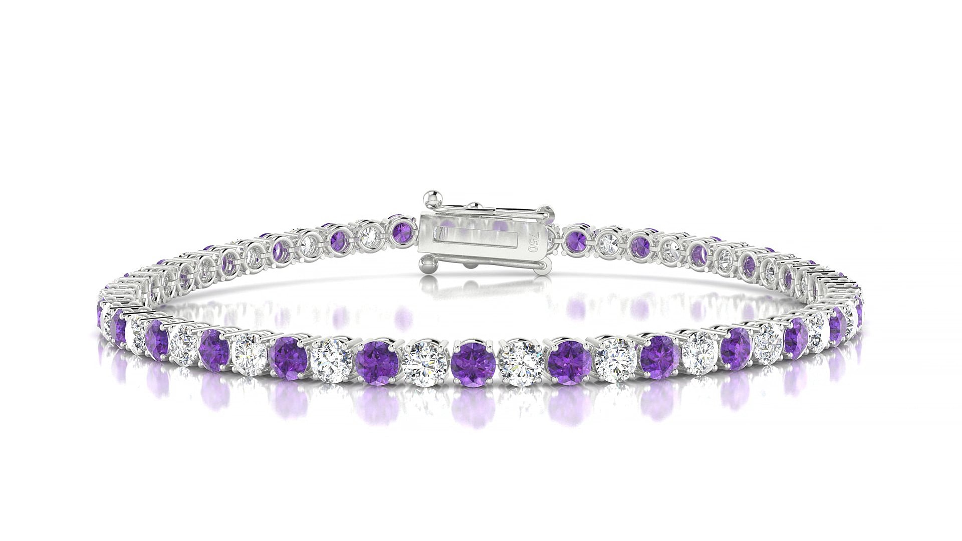 Capri 1-1 | 18k White Gold 3 mm Round Natural Amethyst & Diamond 15 cm Tennis Bracelet