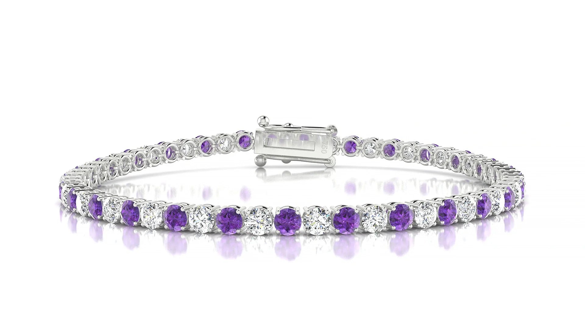 Capri 1-1 | 18k White Gold 3 mm Round Natural Amethyst & Diamond Tennis Bracelet