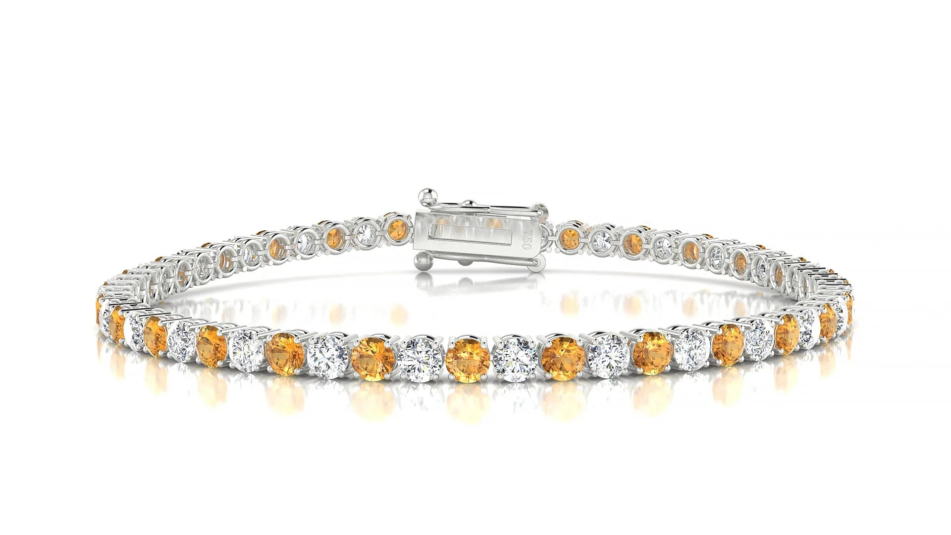 Capri 1-1 | 18k White Gold 3 mm Round Natural Citrine & Diamond Tennis Bracelet