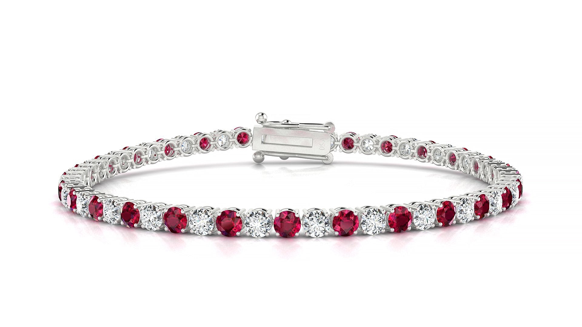 Capri 1-1 | 18k White Gold 3 mm Round Natural Ruby & Diamond Tennis Bracelet