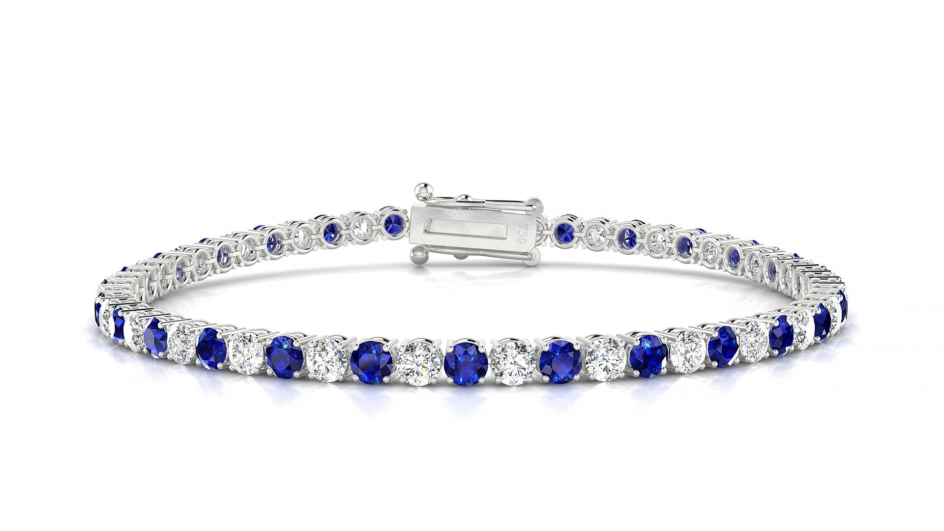 Capri 1-1 | 18k White Gold 3 mm Round Natural Sapphire & Diamond 15 cm Tennis Bracelet