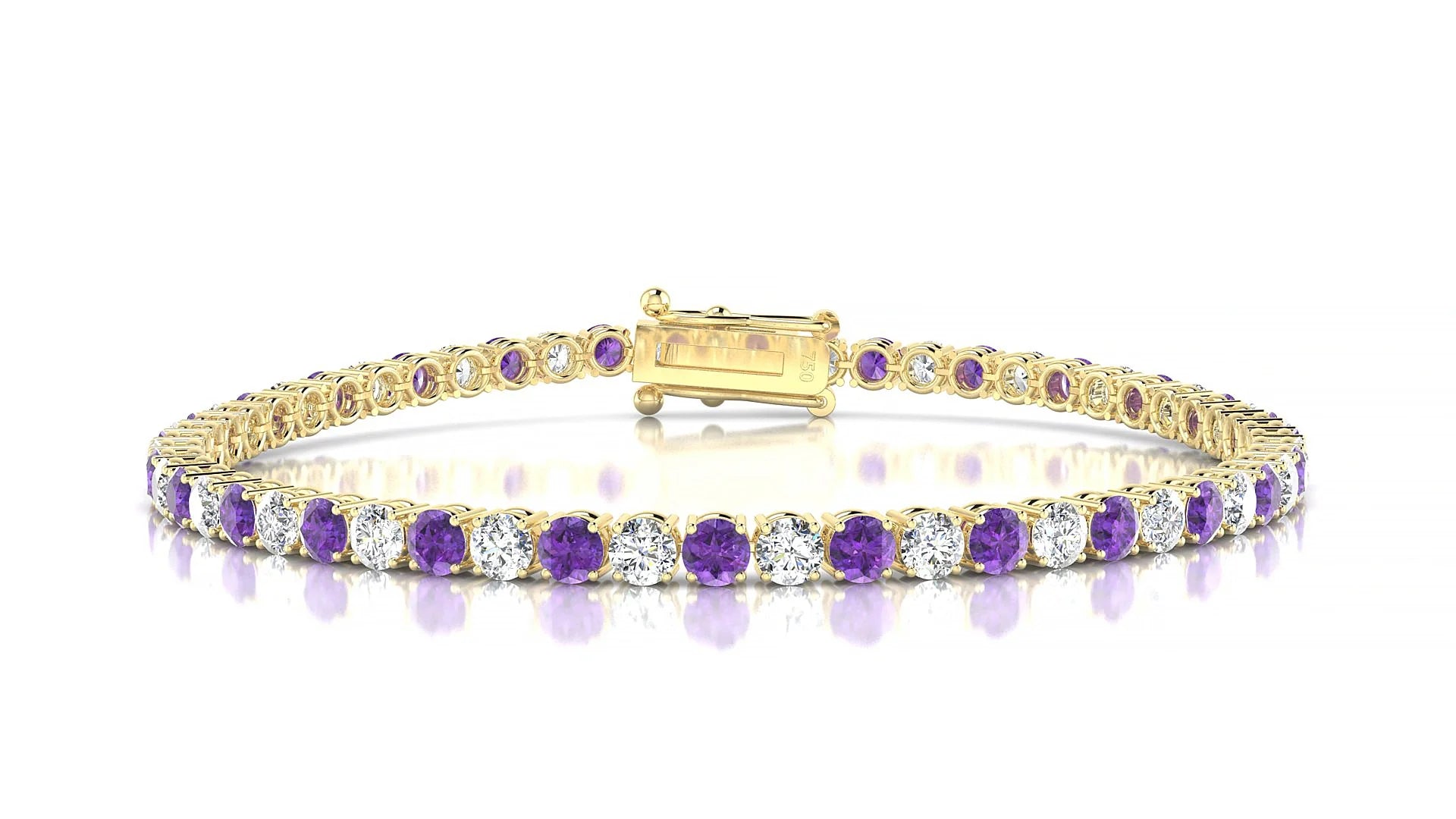 Capri 1-1 | 18k Yellow Gold 3 mm Round Natural Amethyst & Diamond Tennis Bracelet