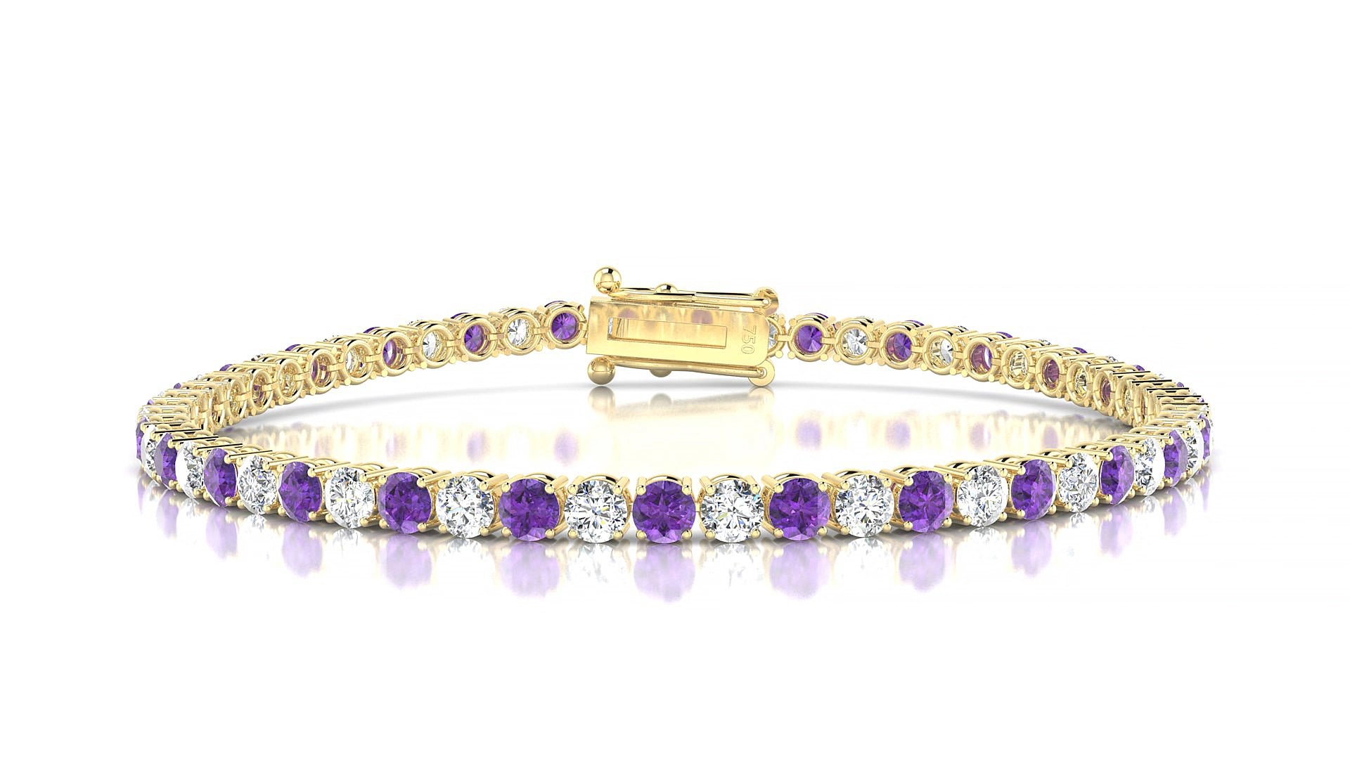 Capri 1-1 | 18k Yellow Gold 3 mm Round Natural Amethyst & Diamond 15 cm Tennis Bracelet