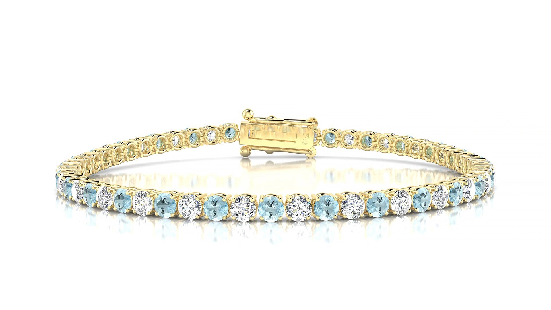 Capri 1-1 | 18k Yellow Gold 3 mm Round Natural Aquamarine & Diamond 15 cm Tennis Bracelet