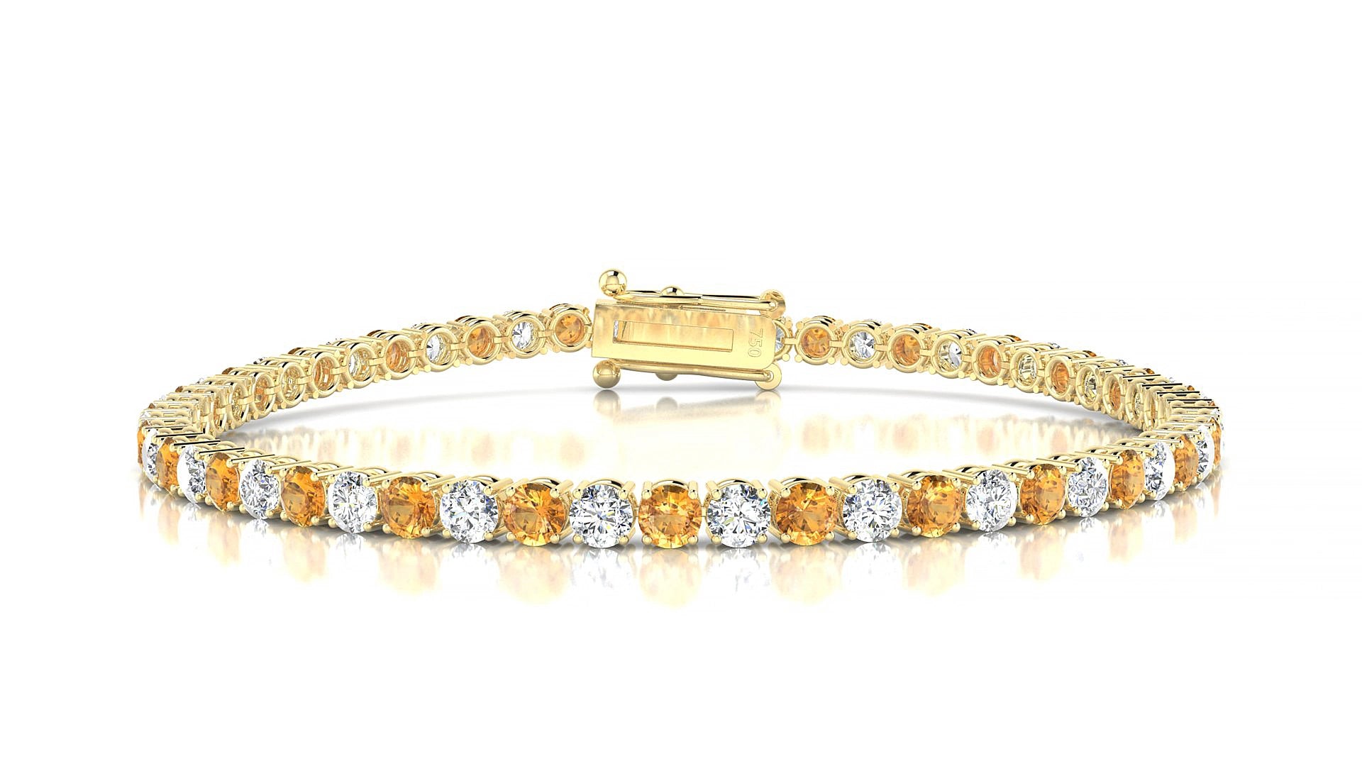 Capri 1-1 | 18k Yellow Gold 3 mm Round Natural Citrine & Diamond 15 cm Tennis Bracelet