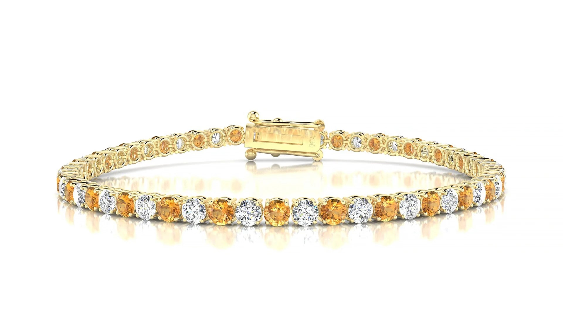 Capri 1-1 | 18k Yellow Gold 3 mm Round Natural Citrine & Diamond Tennis Bracelet