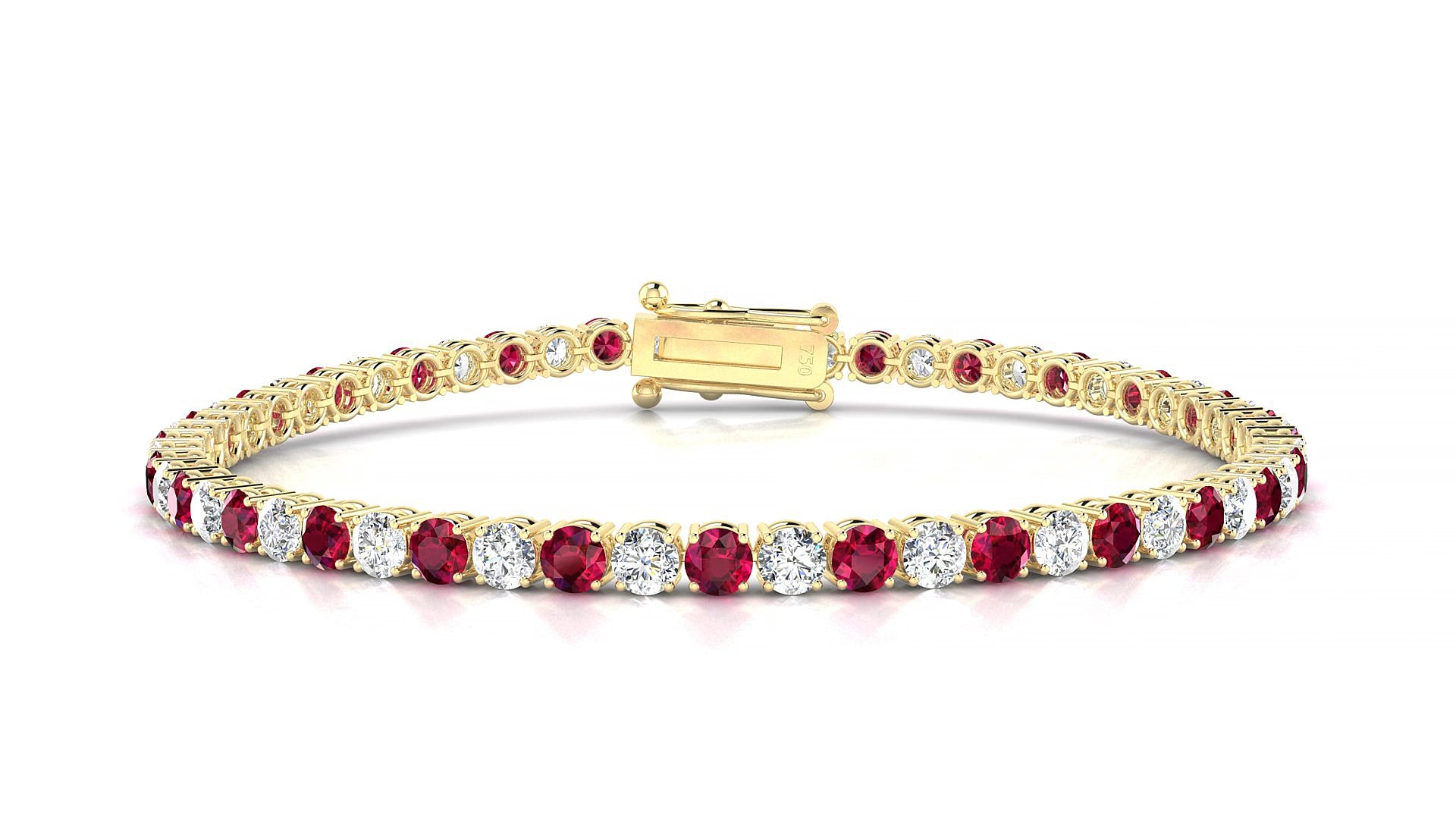 Capri 1-1 | 18k Yellow Gold 3 mm Round Natural Ruby & Diamond 15 cm Tennis Bracelet