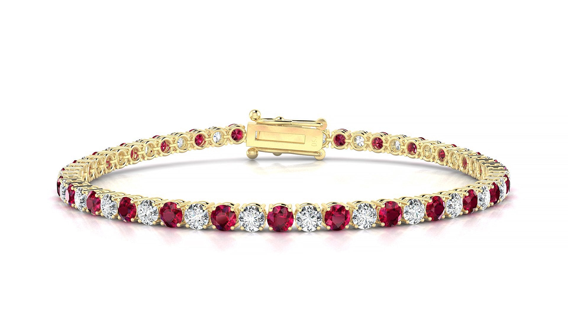 Capri 1-1 | 18k Yellow Gold 3 mm Round Natural Ruby & Diamond Tennis Bracelet