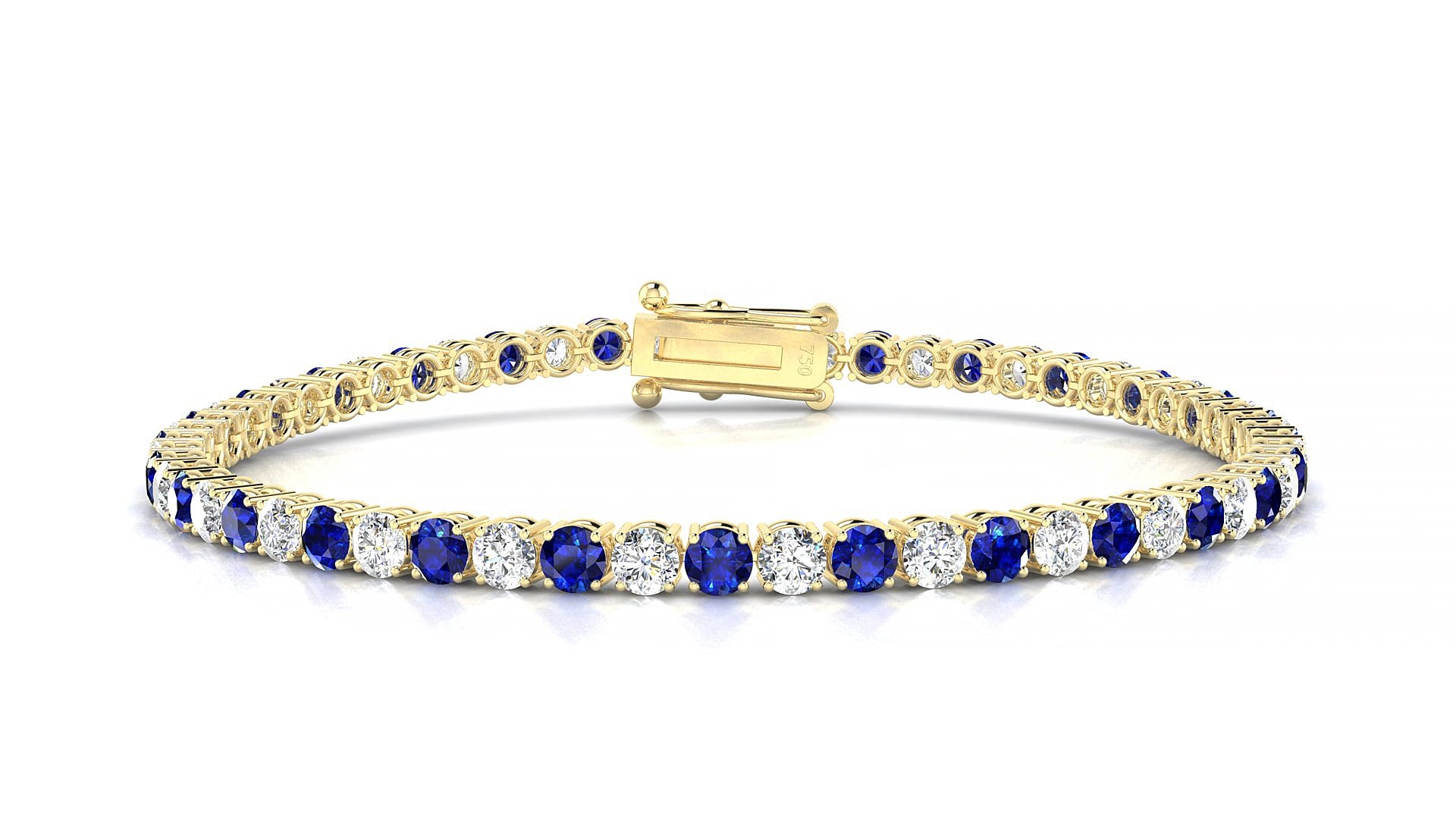 Capri 1-1 | 18k Yellow Gold 3 mm Round Natural Sapphire & Diamond 15 cm Tennis Bracelet