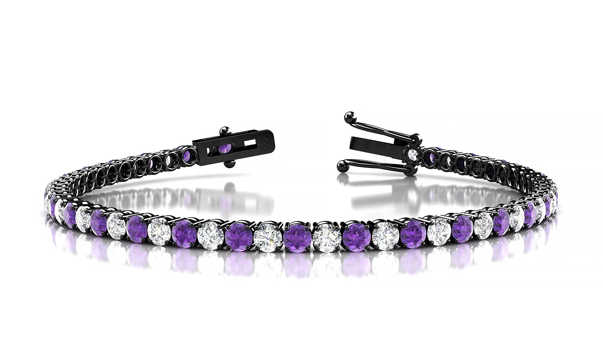 Capri 1-1 | 18k Black Gold 3 mm Round Natural Amethyst & Diamond Tennis Bracelet