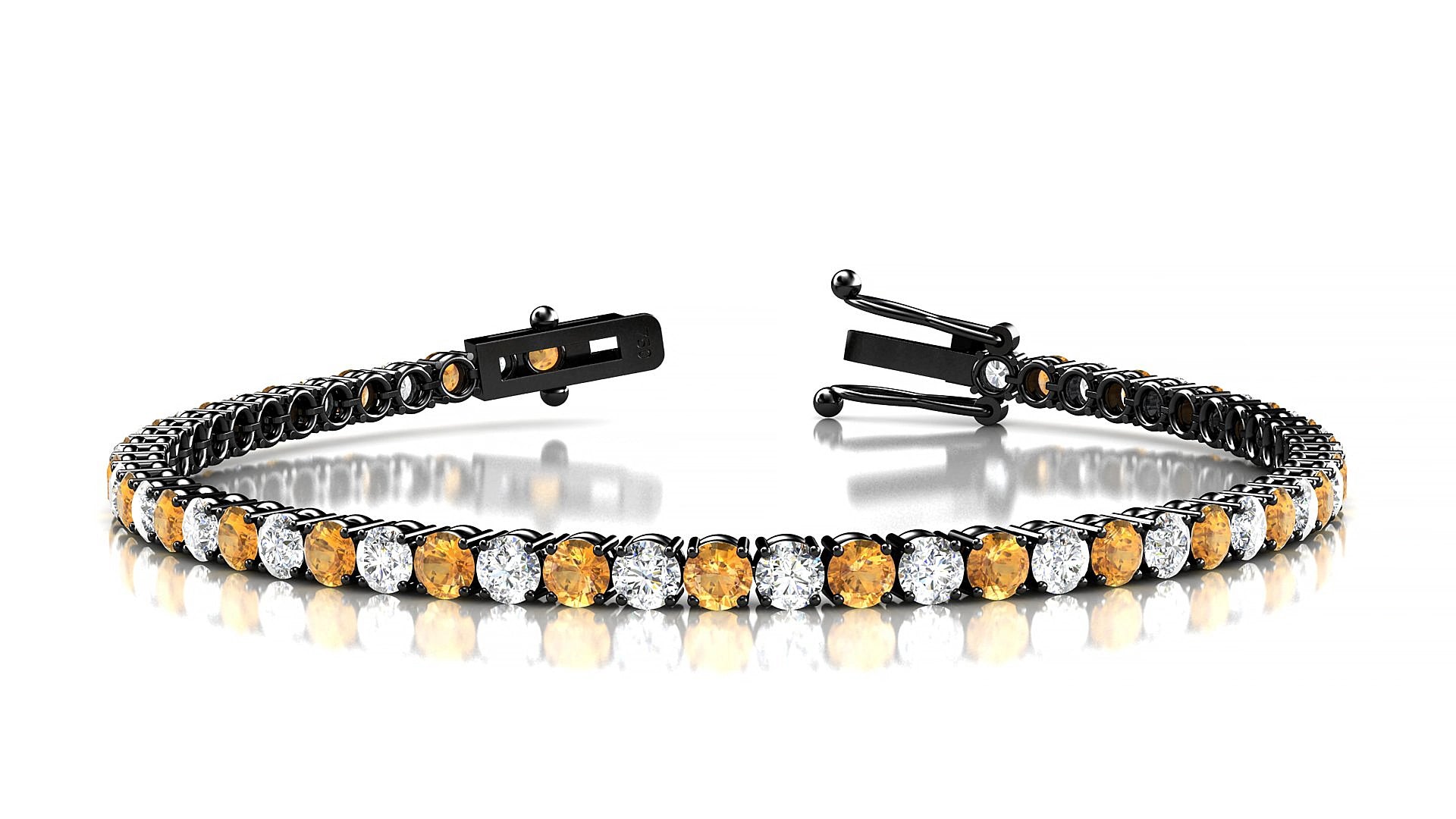 Capri 1-1 | 18k Black Gold 3 mm Round Natural Citrine & Diamond 15 cm Tennis Bracelet