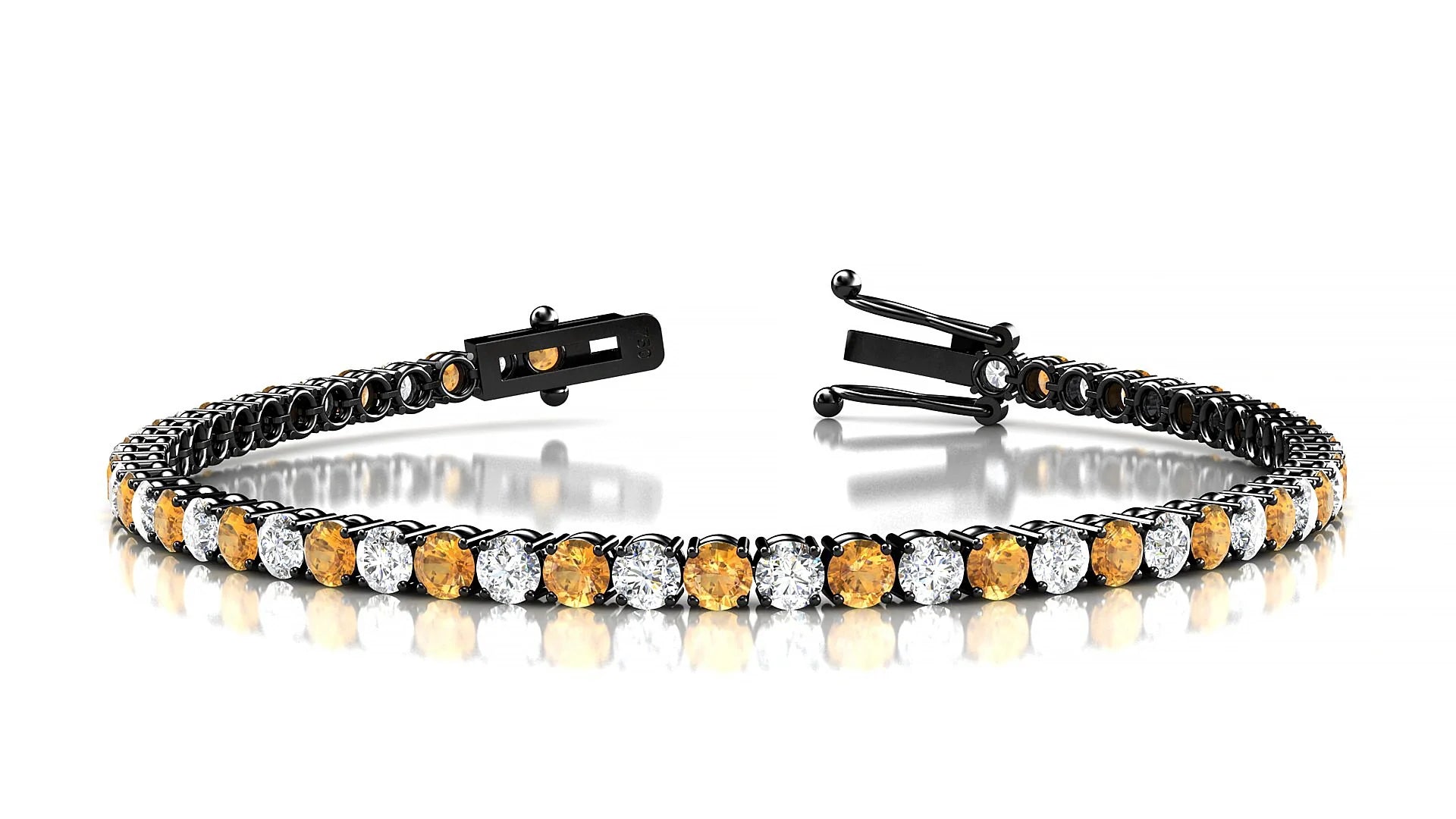 Capri 1-1 | 18k Black Gold 3 mm Round Natural Citrine & Diamond Tennis Bracelet