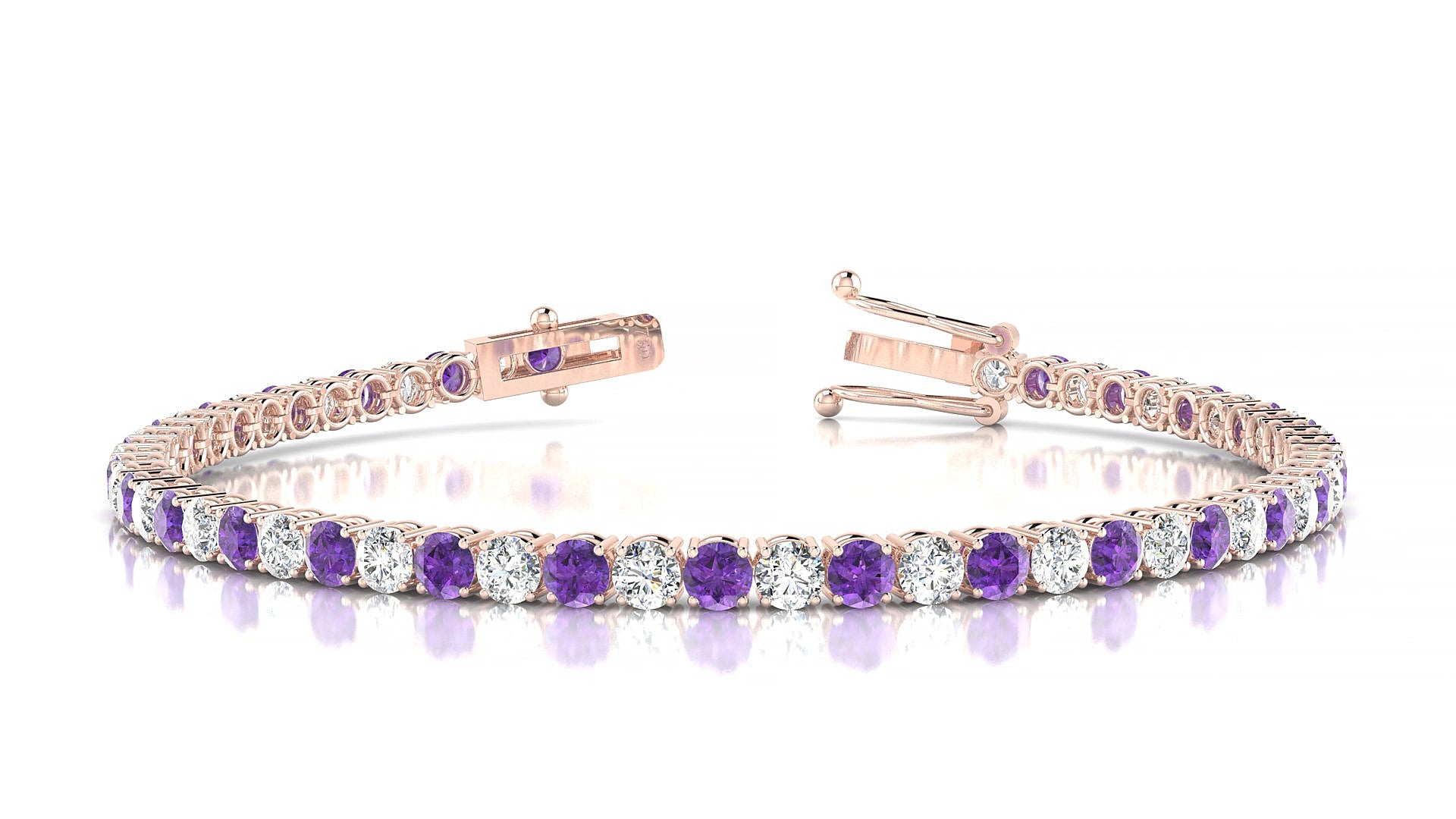 Capri 1-1 | 18k Rose Gold 3 mm Round Natural Amethyst & Diamond 15 cm Tennis Bracelet