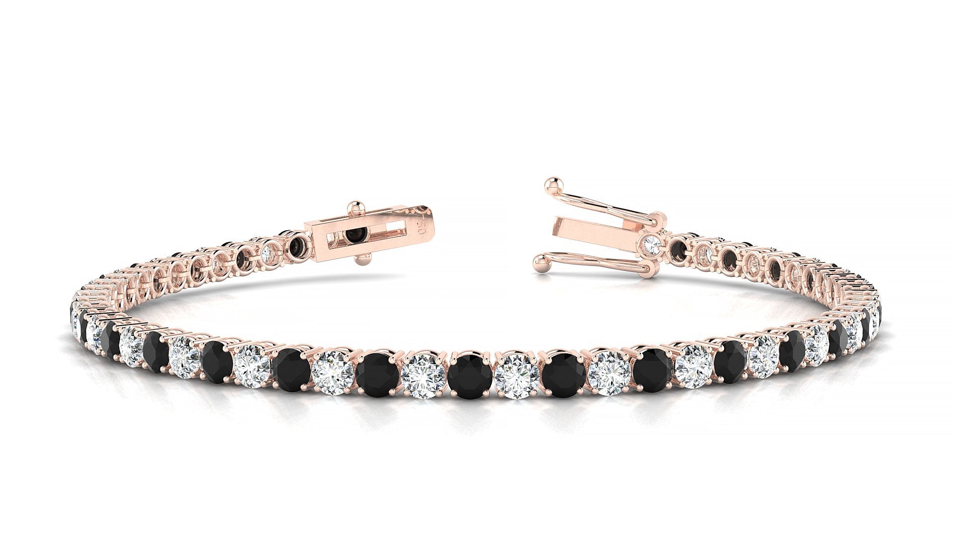 Capri 1-1 | 18k Rose Gold 3 mm Round Natural Black Diamond & Diamond Tennis Bracelet