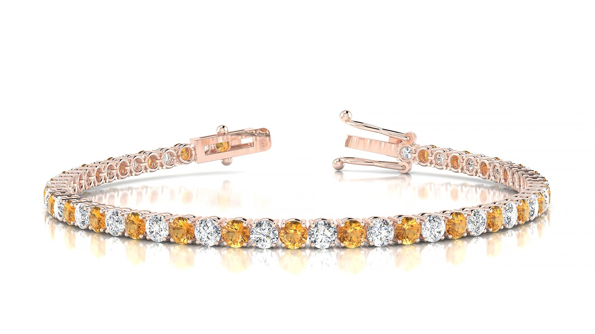 Capri 1-1 | 18k Rose Gold 3 mm Round Natural Citrine & Diamond 15 cm Tennis Bracelet