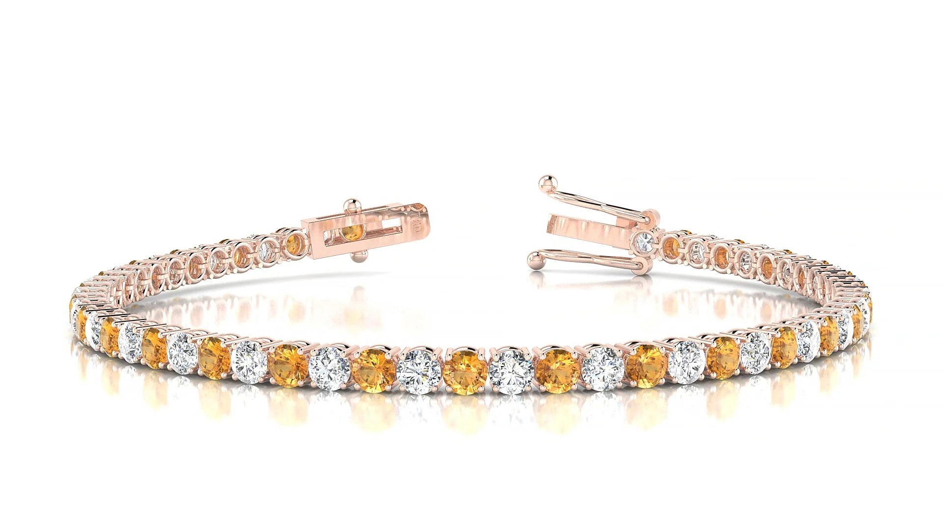 Capri 1-1 | 18k Rose Gold 3 mm Round Natural Citrine & Diamond Tennis Bracelet