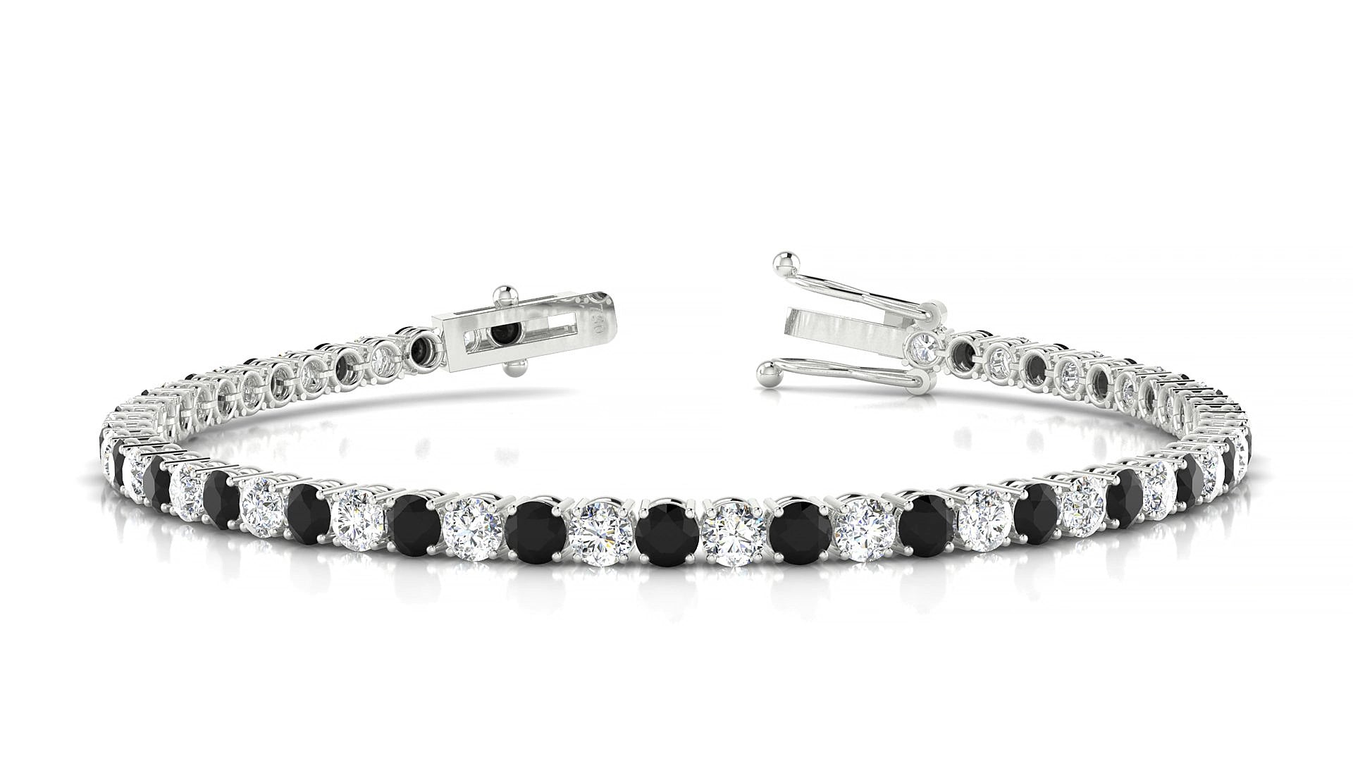 Capri 1-1 | 18k White Gold 3 mm Round Natural Black Diamond & Diamond 16 cm Tennis Bracelet