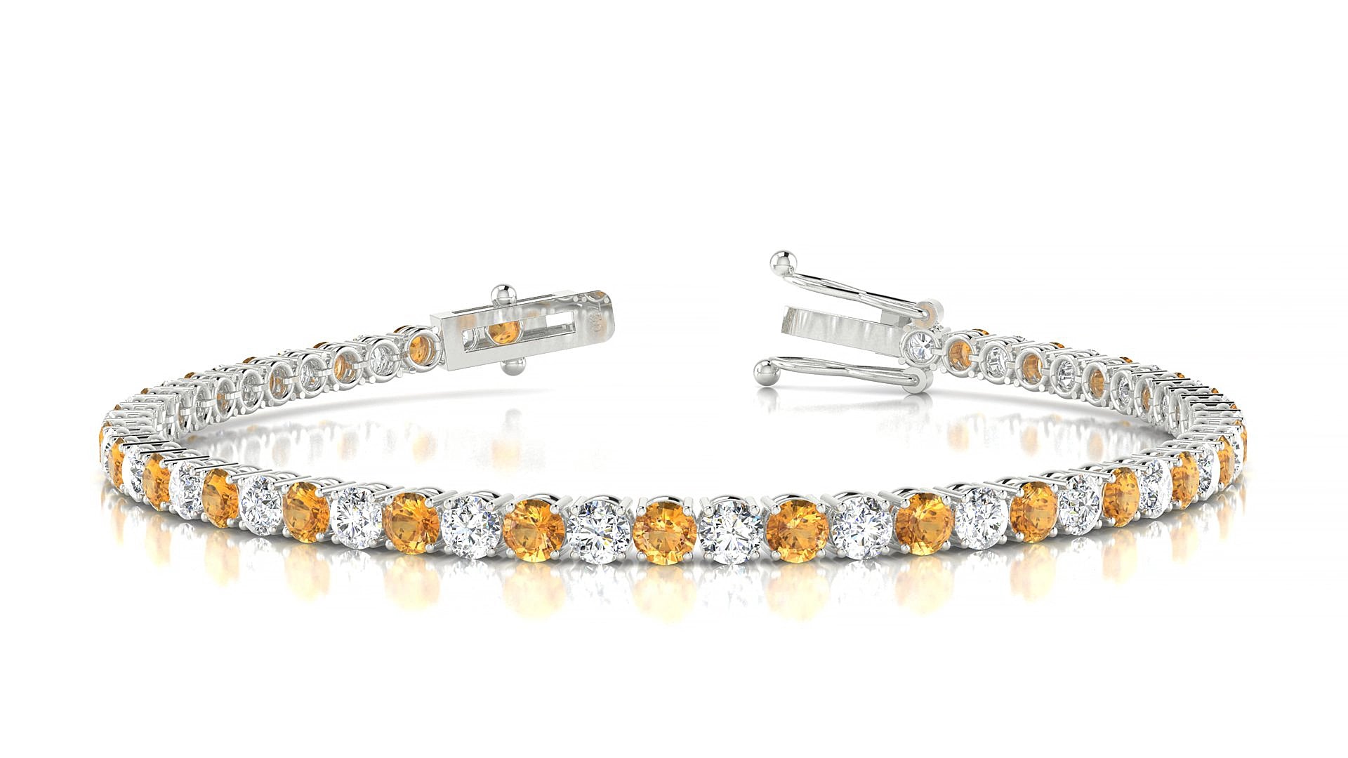 Capri 1-1 | 18k White Gold 3 mm Round Natural Citrine & Diamond 15 cm Tennis Bracelet