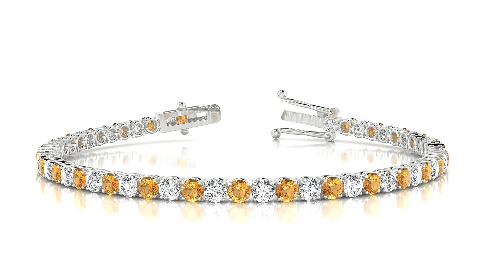 Capri 1-1 | 18k White Gold 3 mm Round Natural Citrine & Diamond Tennis Bracelet