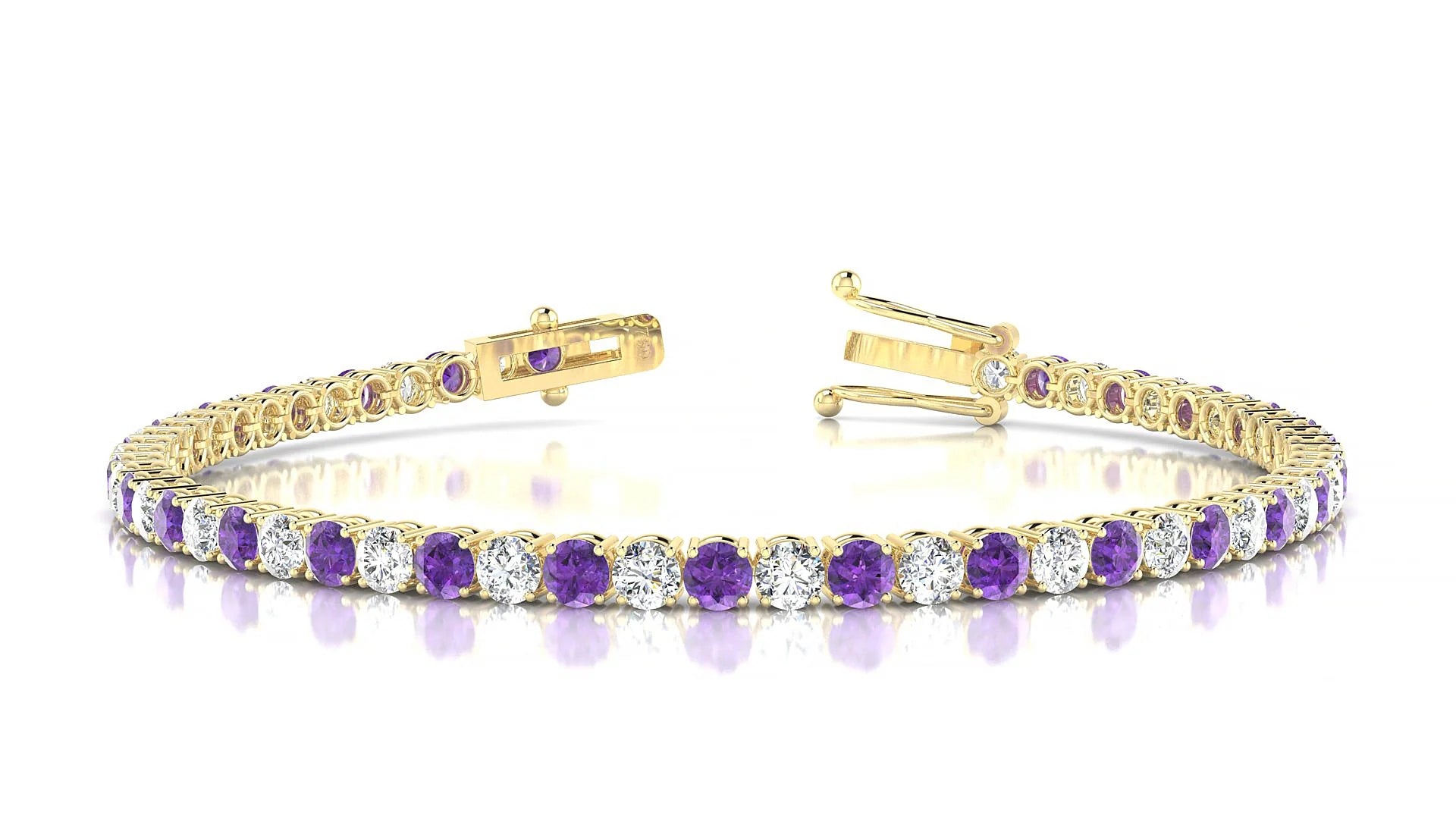 Capri 1-1 | 18k Yellow Gold 3 mm Round Natural Amethyst & Diamond Tennis Bracelet