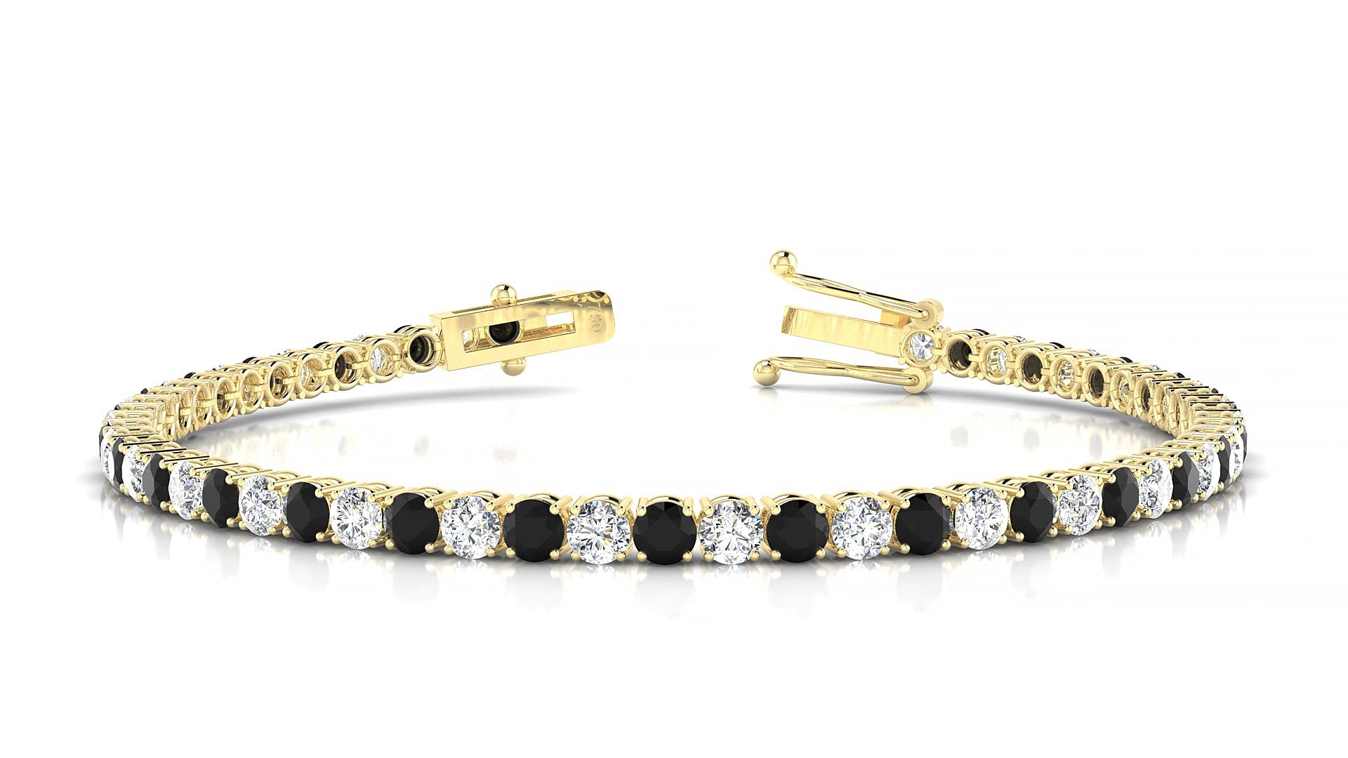 Capri 1-1 | 18k Yellow Gold 3 mm Round Natural Black Diamond & Diamond 19 cm Tennis Bracelet