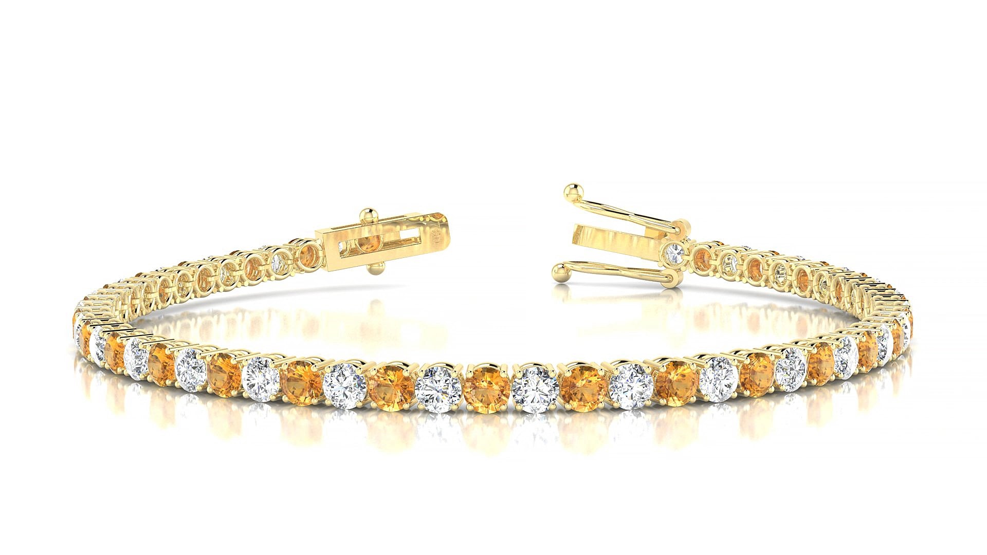 Capri 1-1 | 18k Yellow Gold 3 mm Round Natural Citrine & Diamond 15 cm Tennis Bracelet