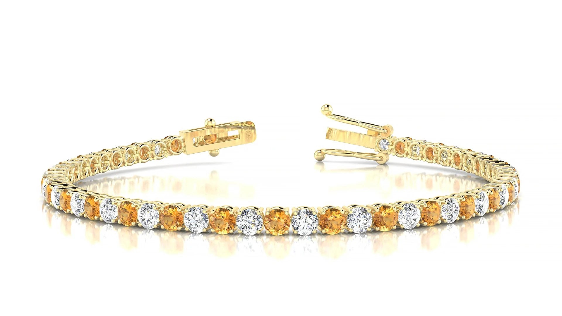 Capri 1-1 | 18k Yellow Gold 3 mm Round Natural Citrine & Diamond Tennis Bracelet