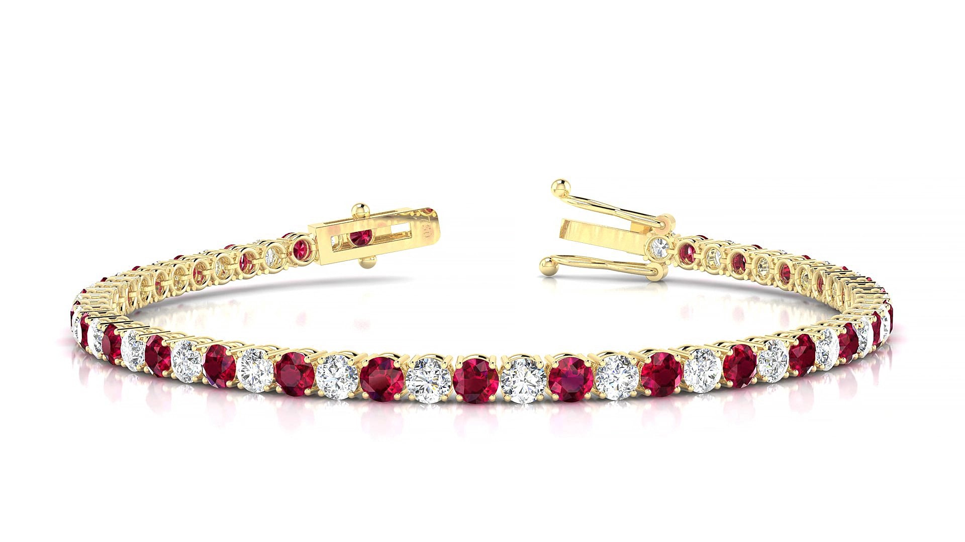 Capri 1-1 | 18k Yellow Gold 3 mm Round Natural Ruby & Diamond 15 cm Tennis Bracelet