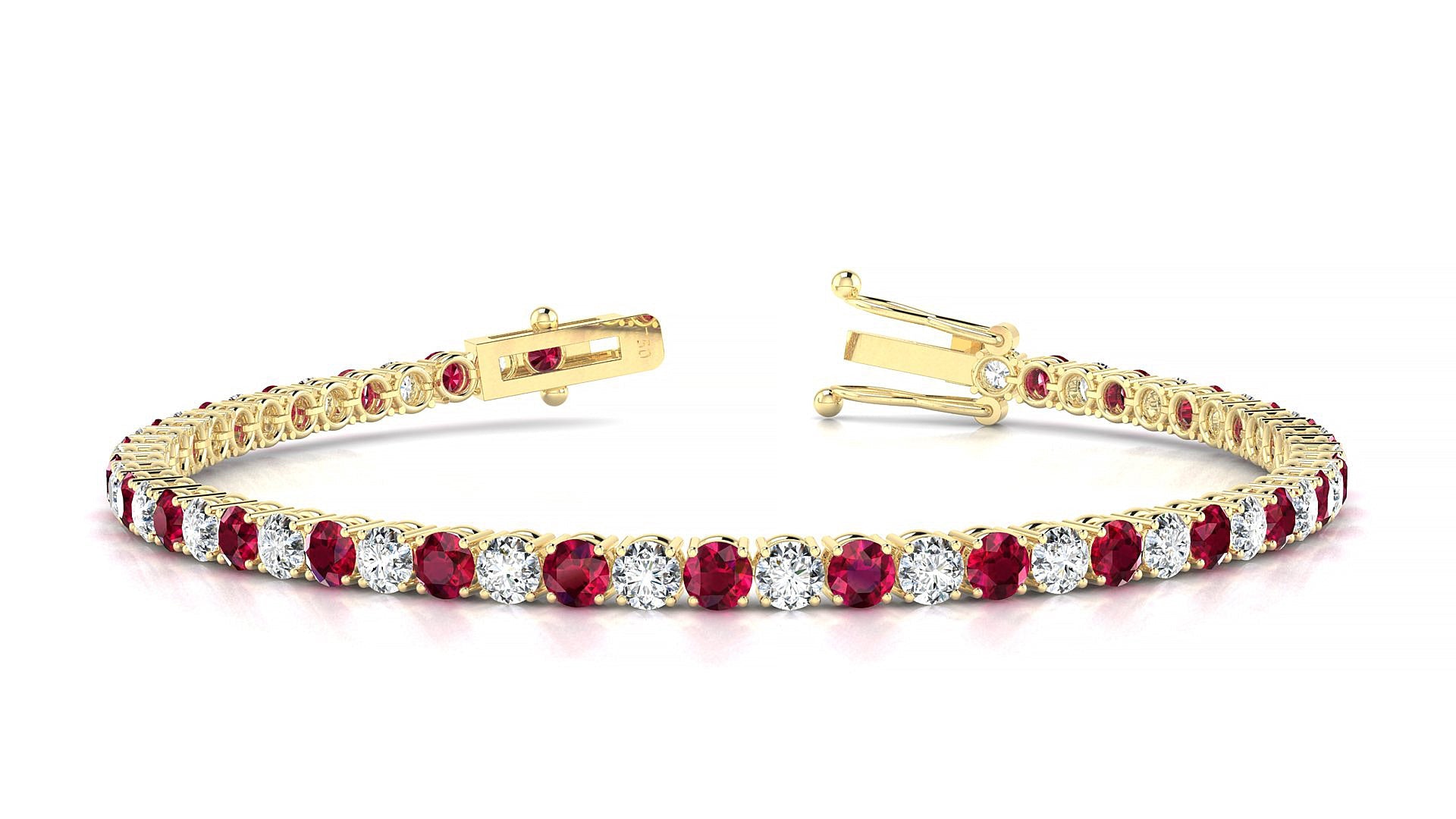 Capri 1-1 | 18k Yellow Gold 3 mm Round Natural Ruby & Diamond Tennis Bracelet